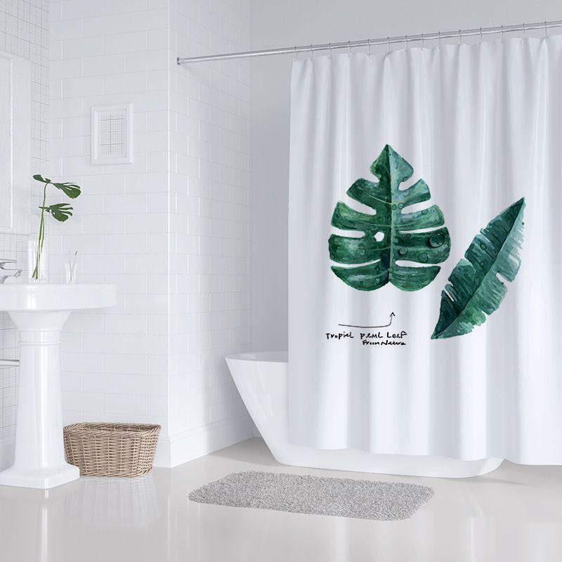 Zasłona prysznicowa (szer. 180 cm x wys. 200cm) — wzór w zielone liście