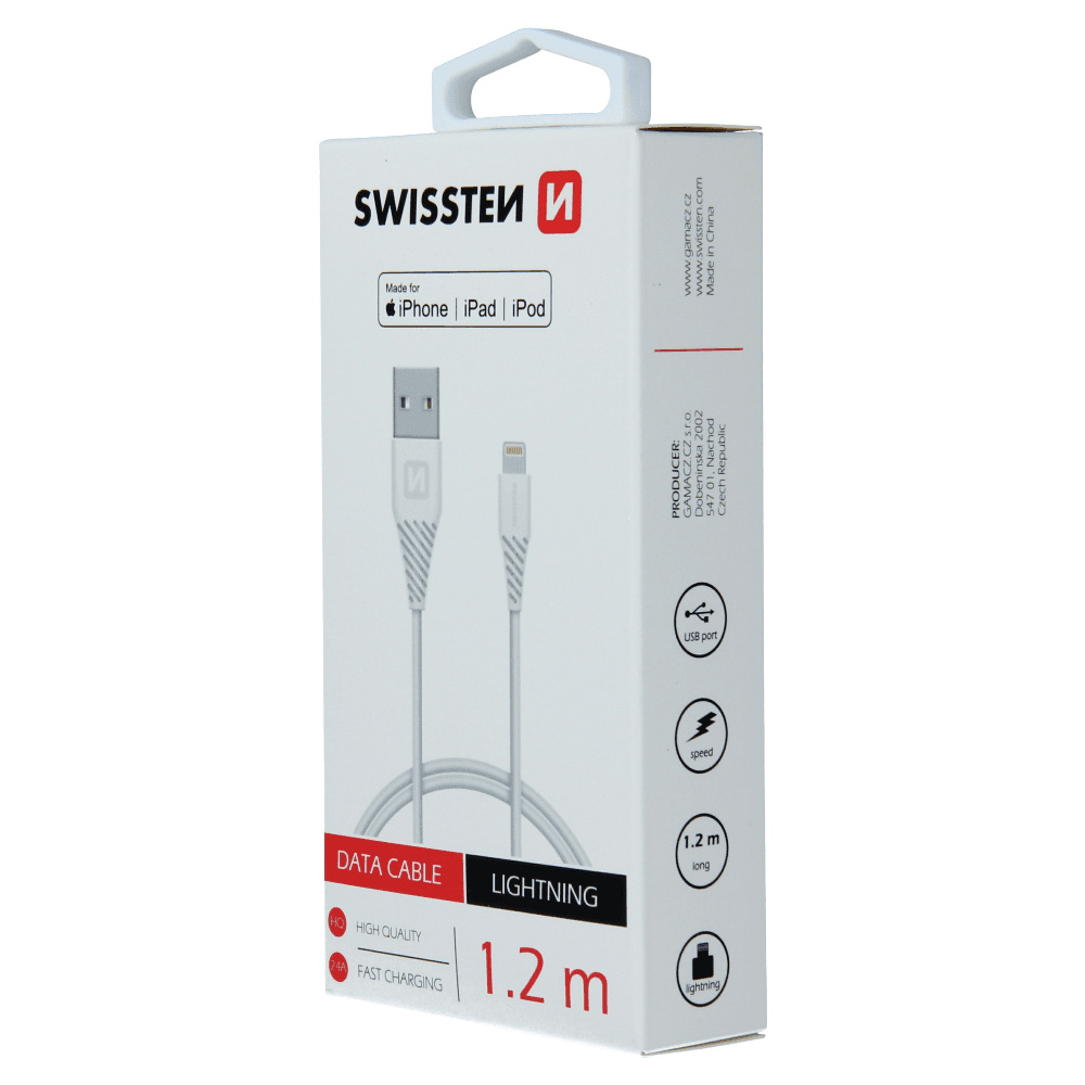 Cable / USB cable / Lightning MFI 1.2 m Swissten - white