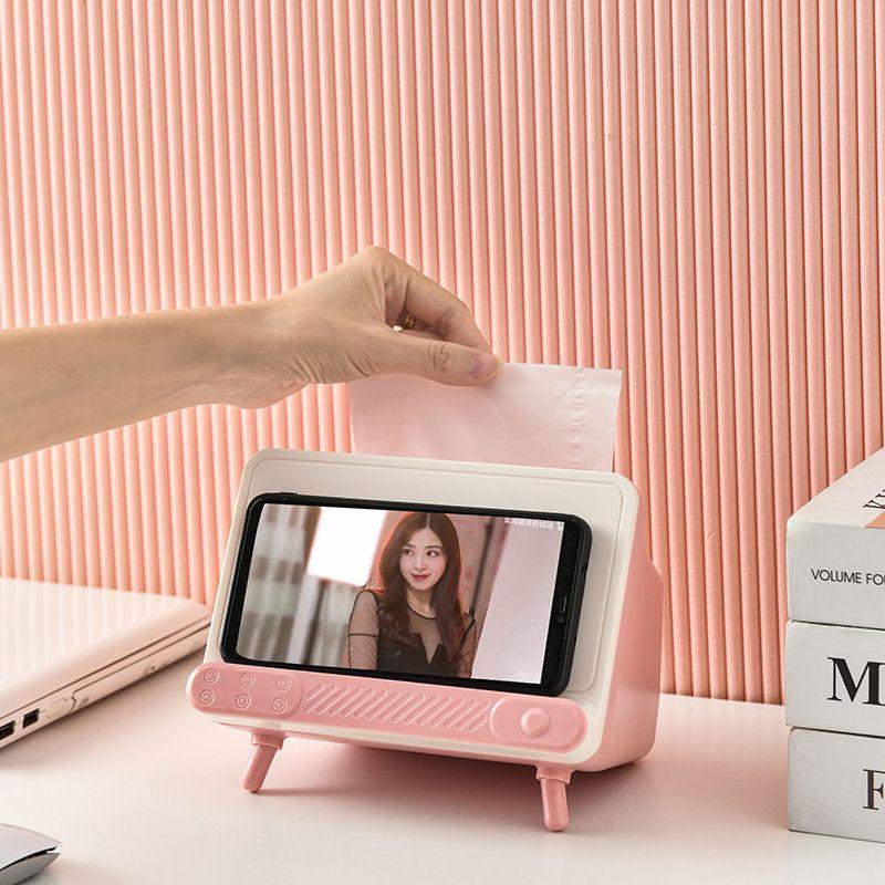 Tissue box with a telephone holder - pink