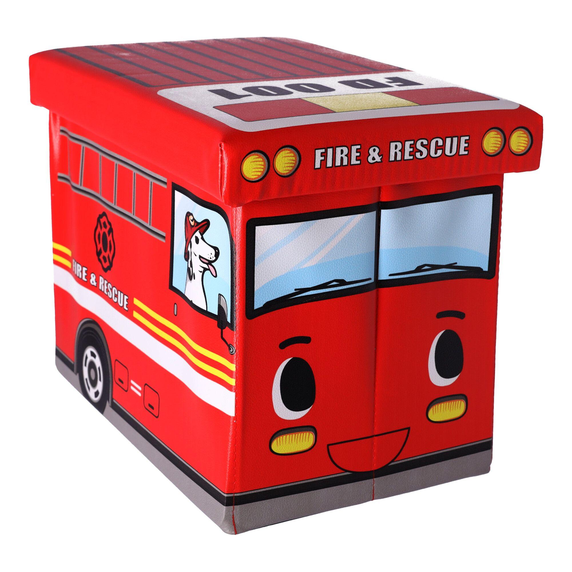 Container for toys with a pouffe - fire truck