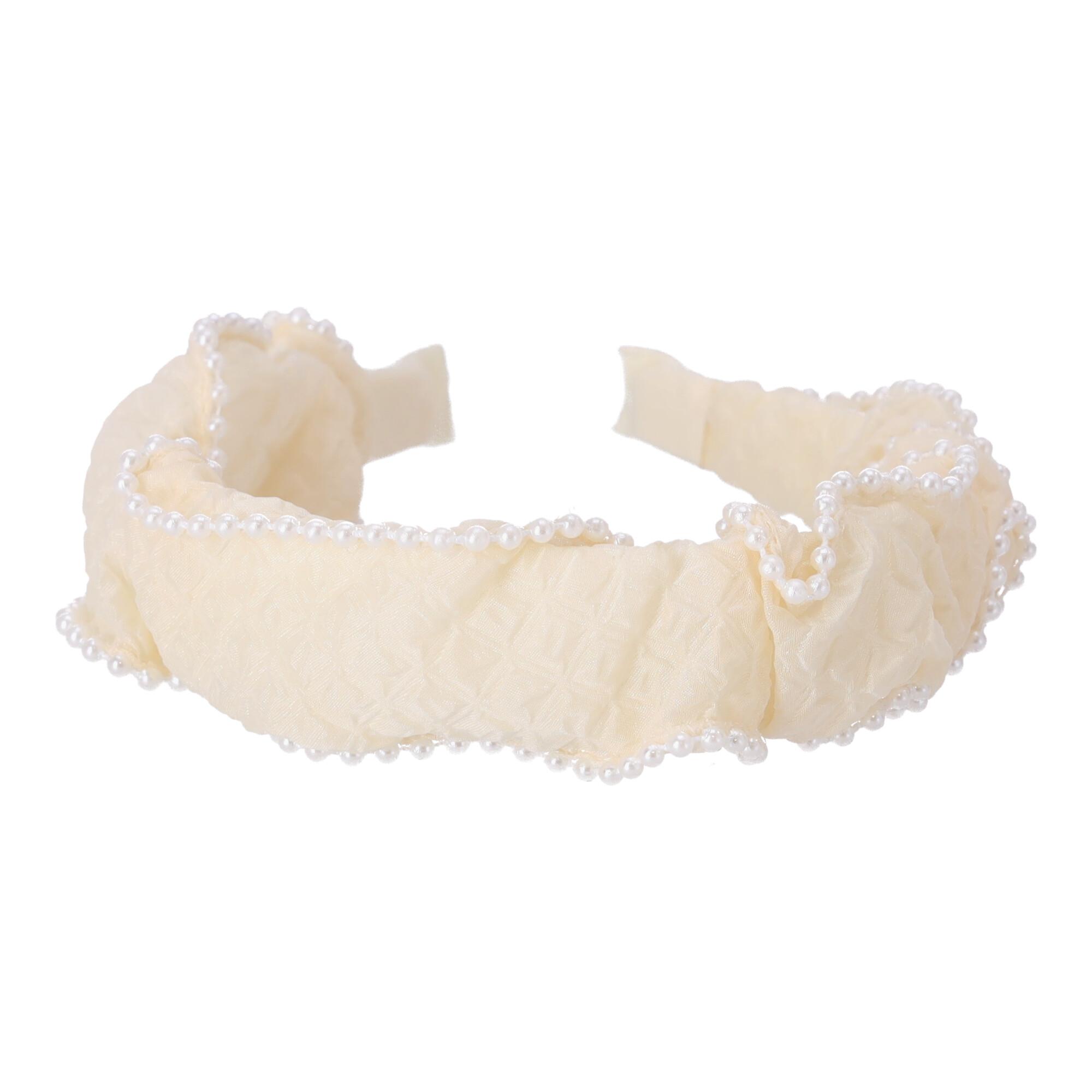 Wide hairband with small pearls - white