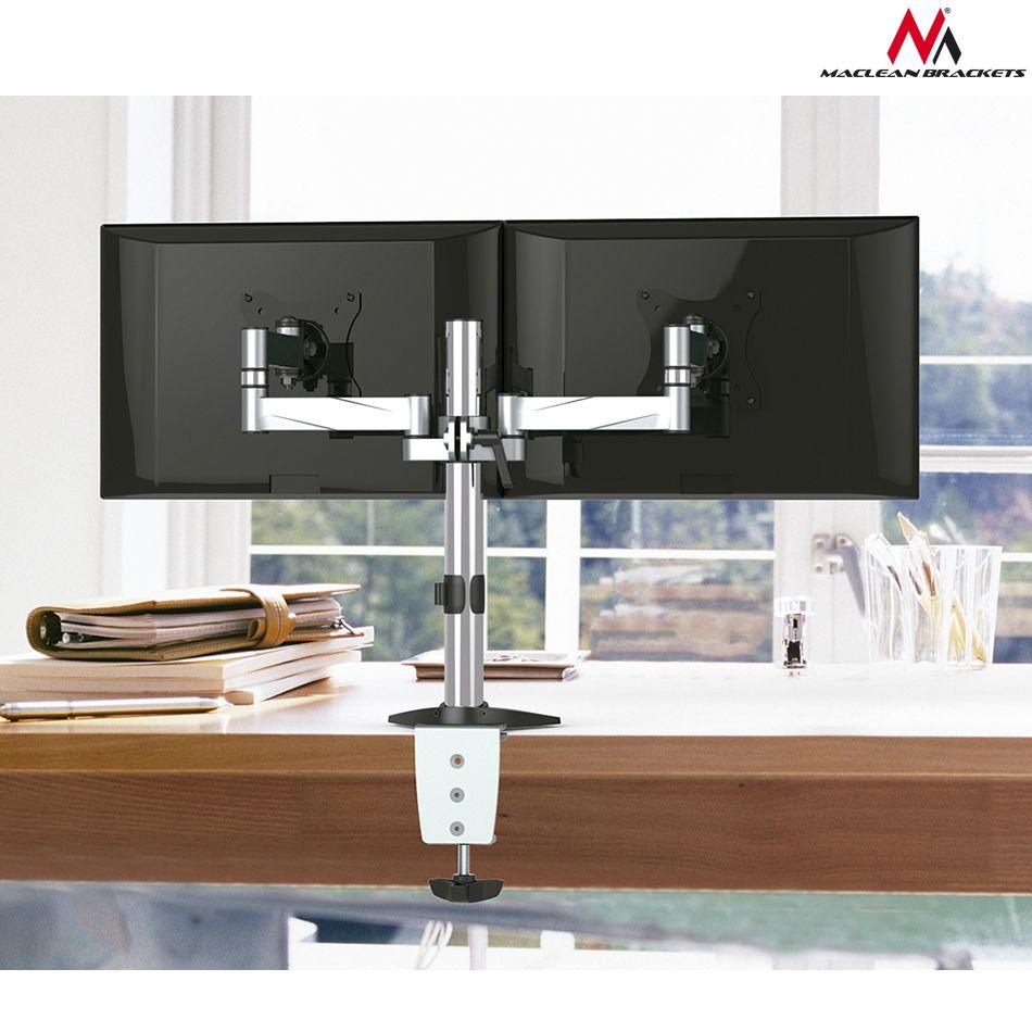 Uchwyt biurkowy do 2 monitorów Maclean MC-714 (biurkowy, Obrotowy, Uchylny - 27"; max. 8kg)