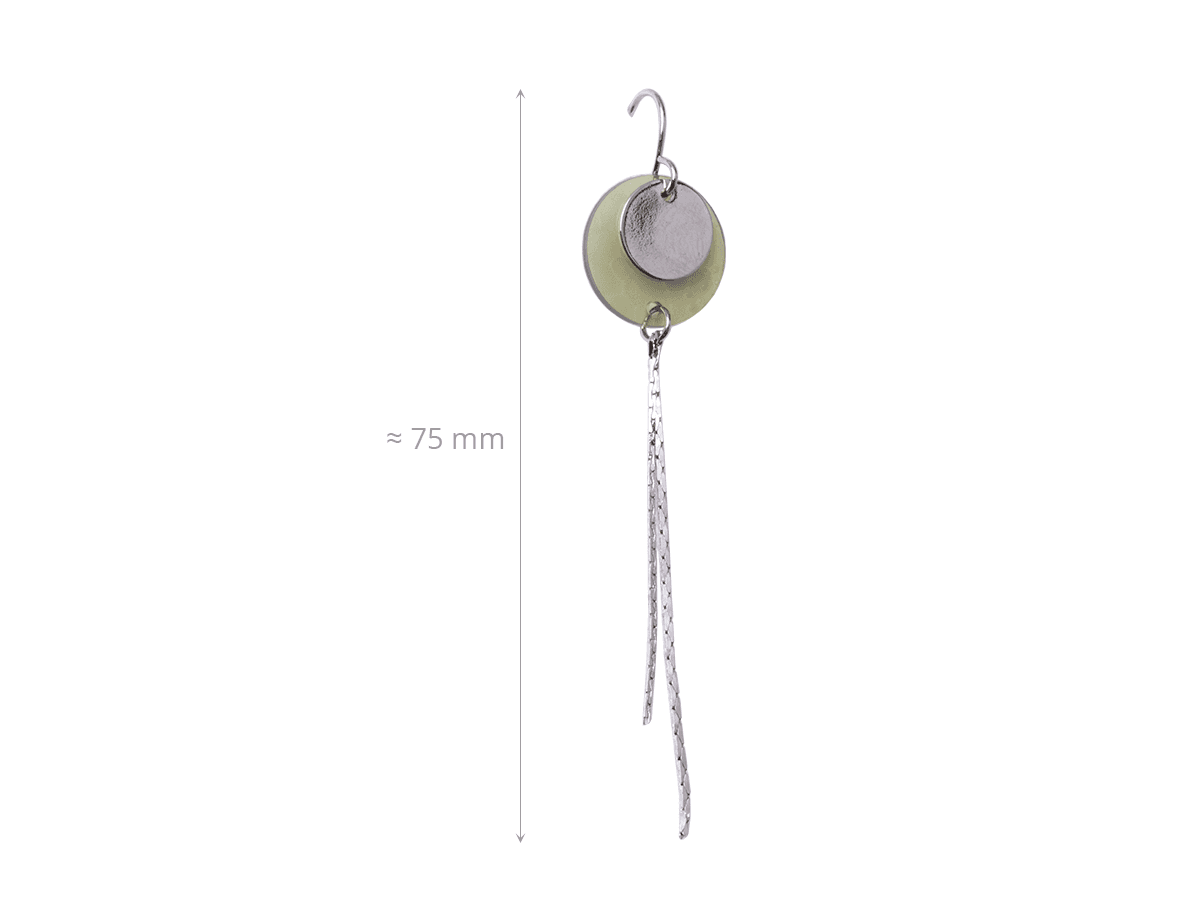 Earrings hanging green circles with hanging silver threads