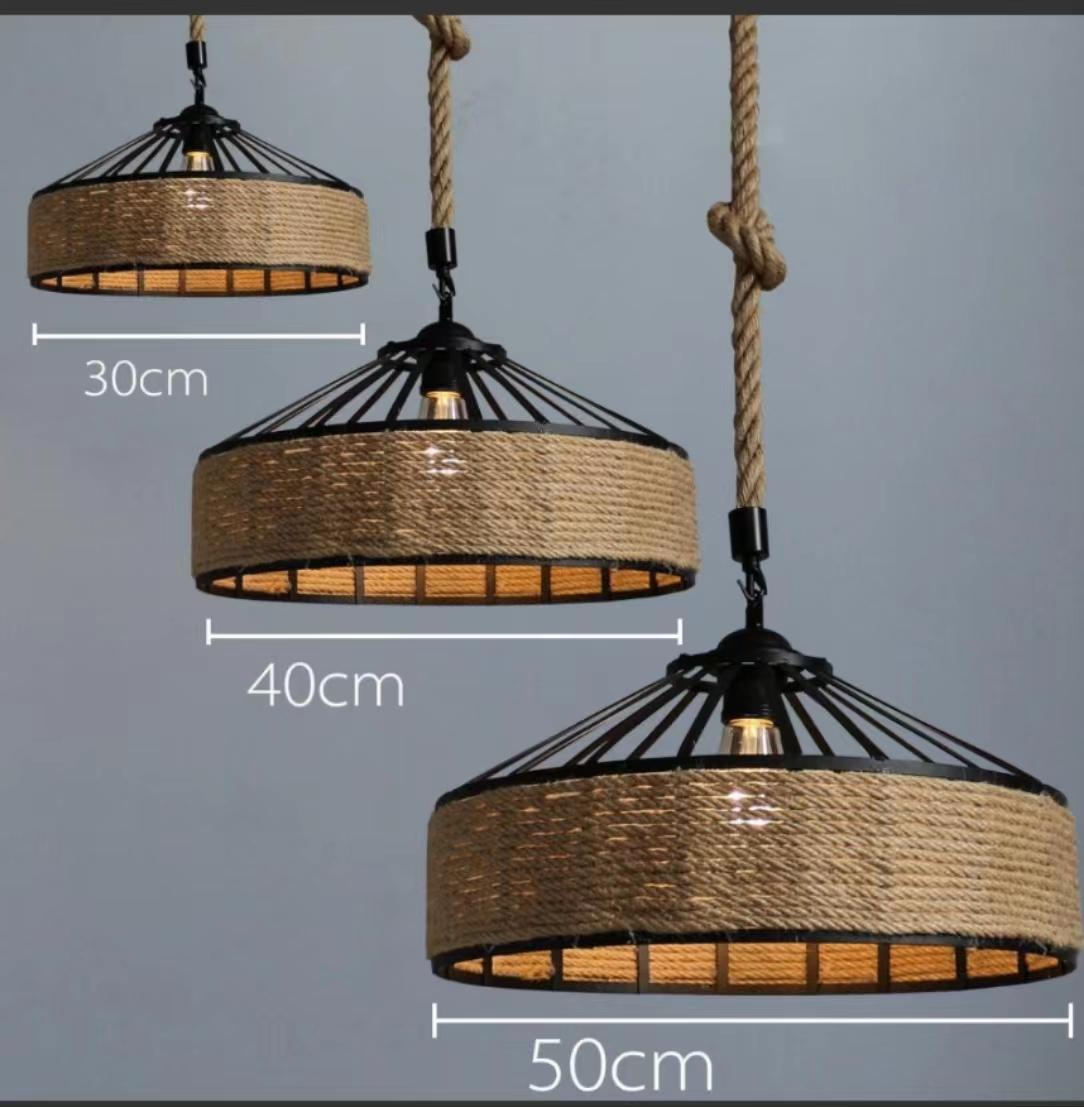 Hemp rope ceiling lamp on the hemp rope- diameter 30 cm