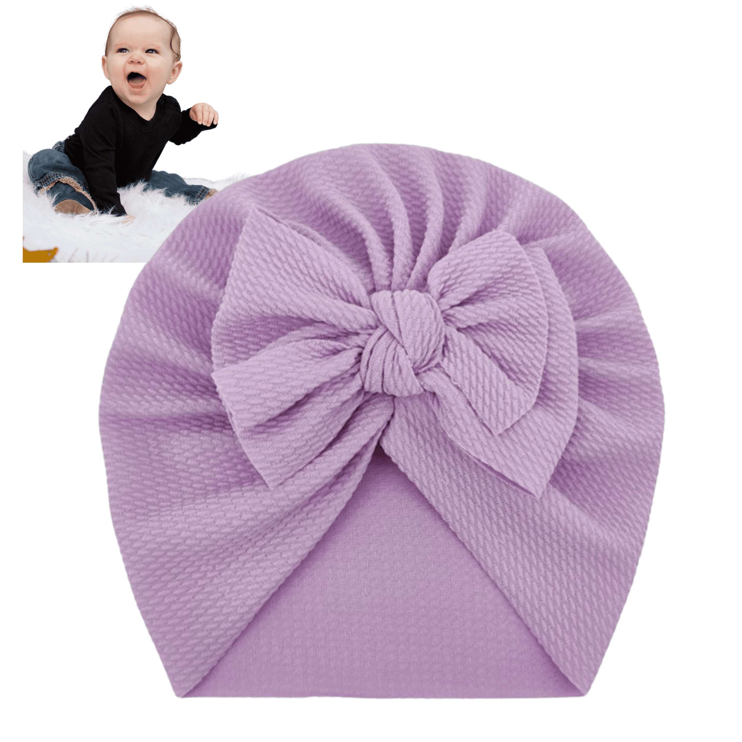 Turban niemowlęcy z kokardką, czapka dziewczęca - fioletowy