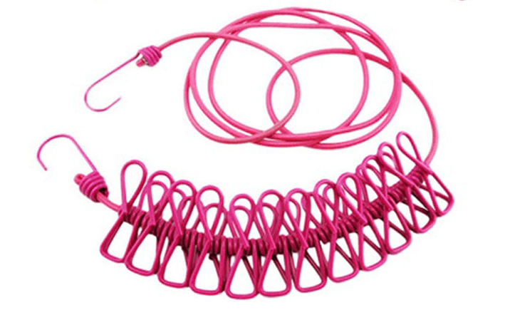 Elastic laundry rope with 12 buckles - dark pink