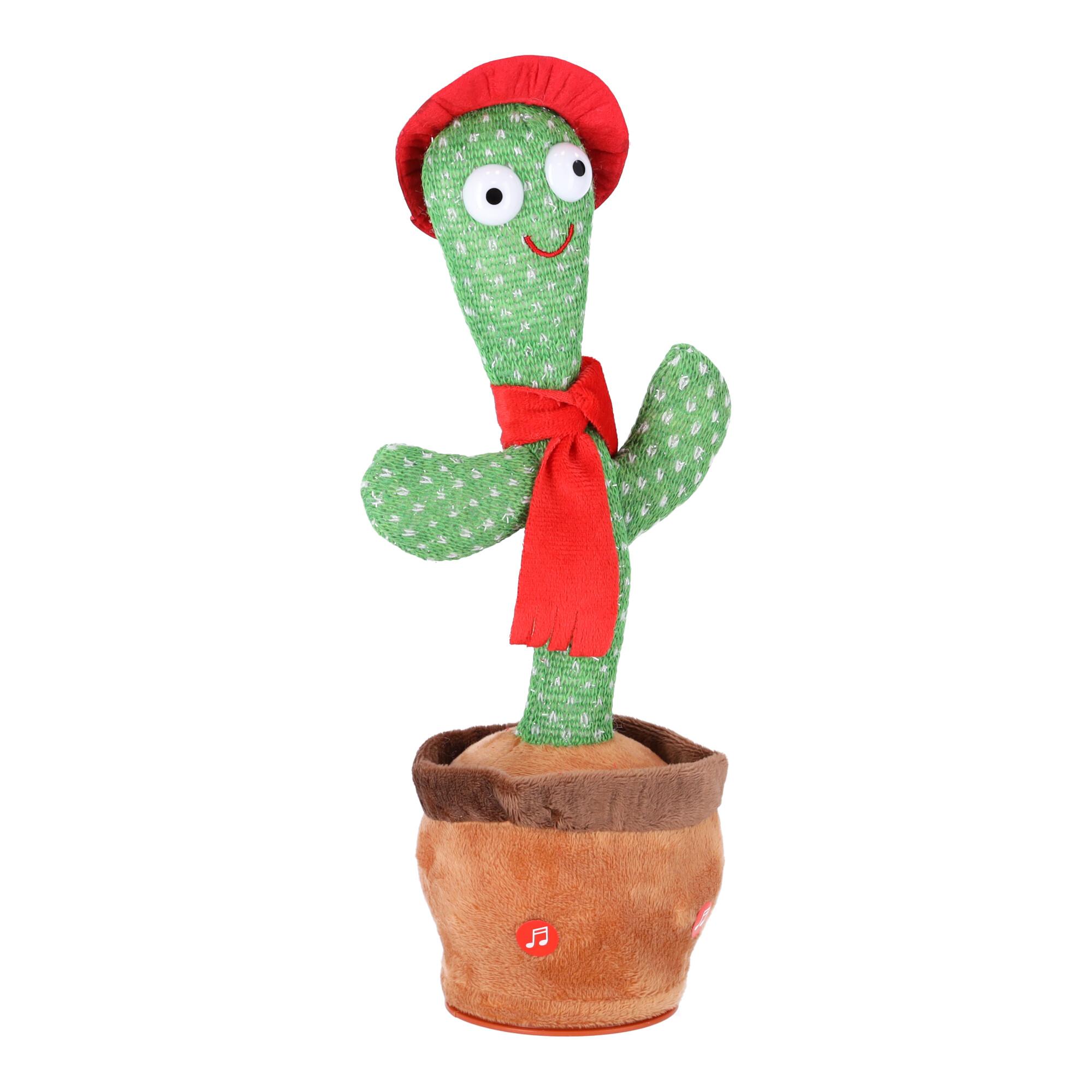 Zabawka dla dzieci - Tańczący kaktus - z czerwonym szalikiem i czerwonym kapeluszem