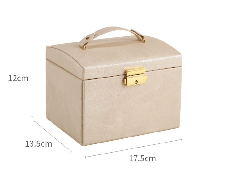 Wielopoziomowa szkatułka LELANI, kuferek na biżuterię L- beżowo-złota