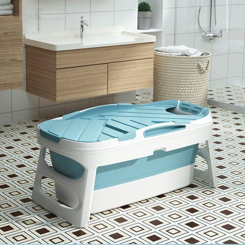 Foldable bath tub with cover - blue