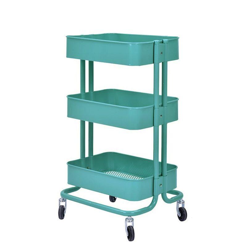Multifunctional cabinet on wheels with three capacious shelves - turquoise