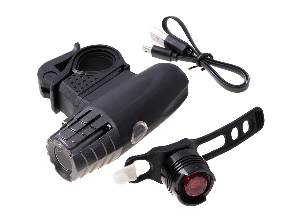 Bicycle flashlight with USB + red stop lamp