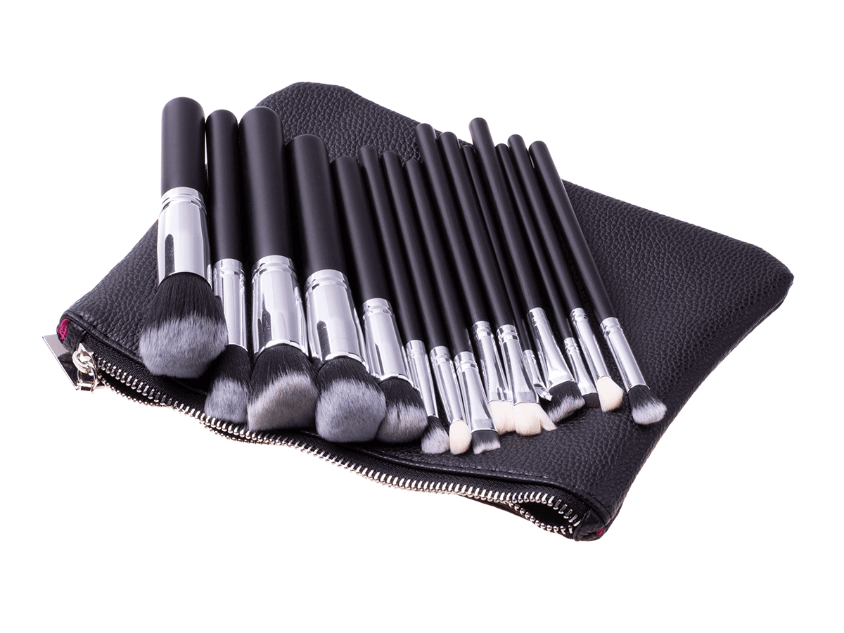 Set of makeup brushes 15 pcs + case - black