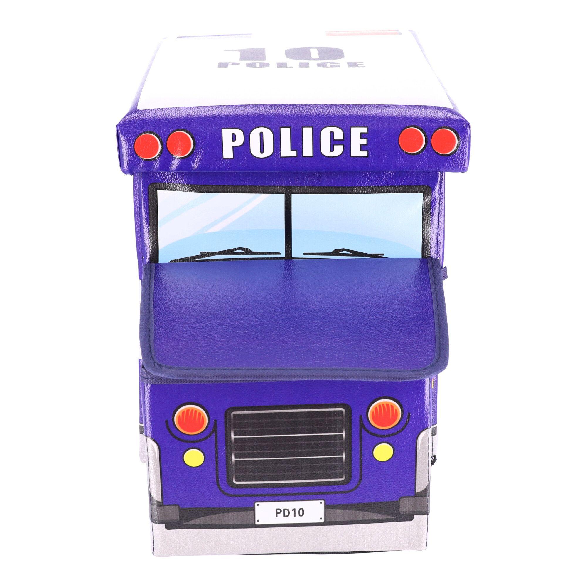 Container for toys with a pouffe - Police car