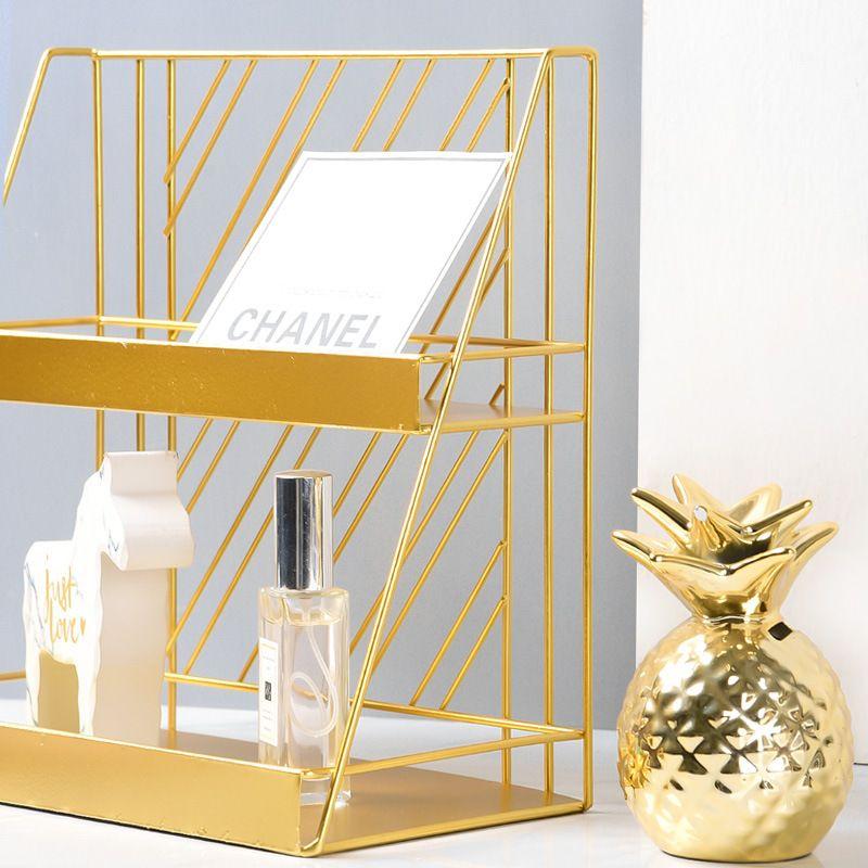 Metalowa, dwupoziomowa półka na kosmetyki styl LOFT – złota