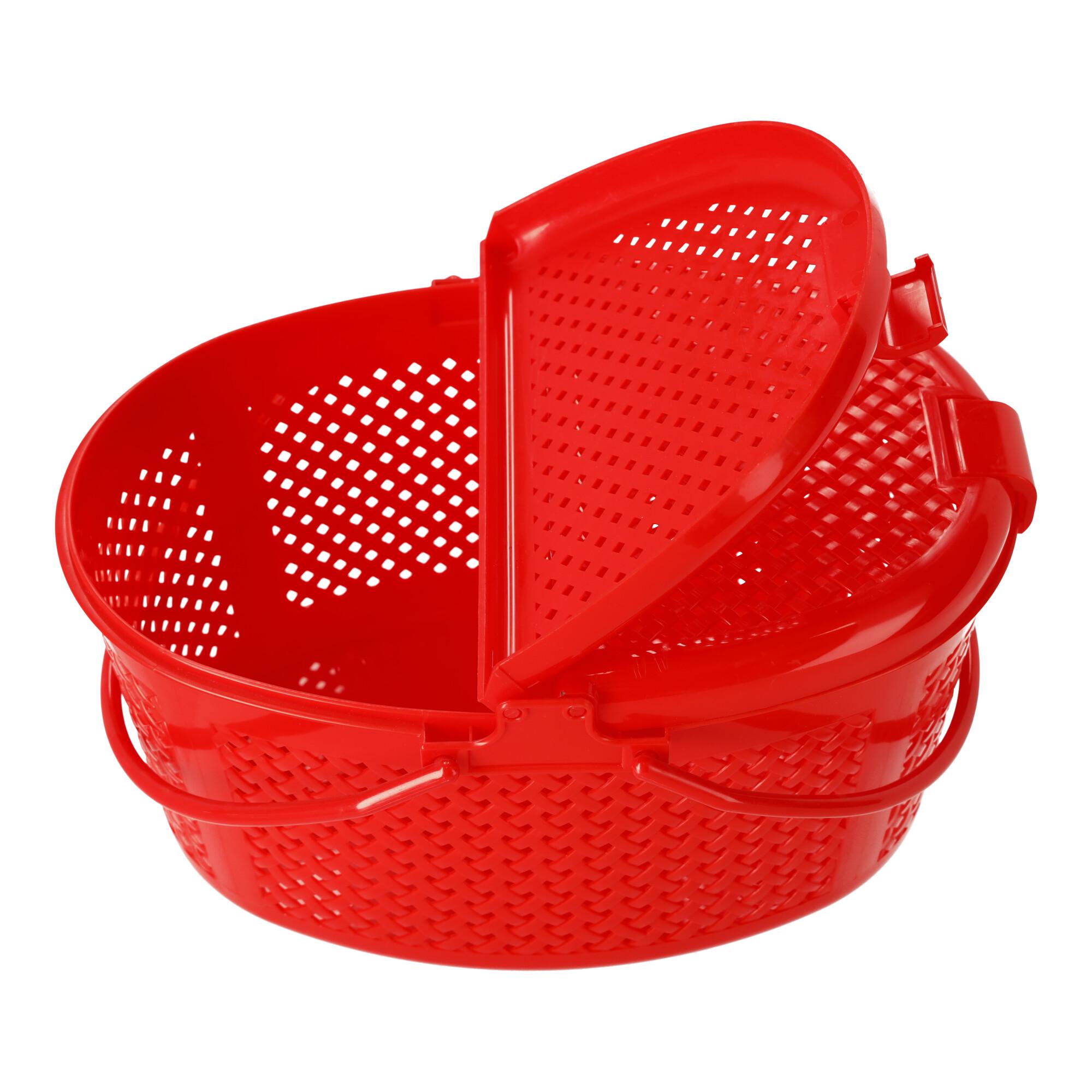 Closable oval picnic basket red, POLISH PRODUCT