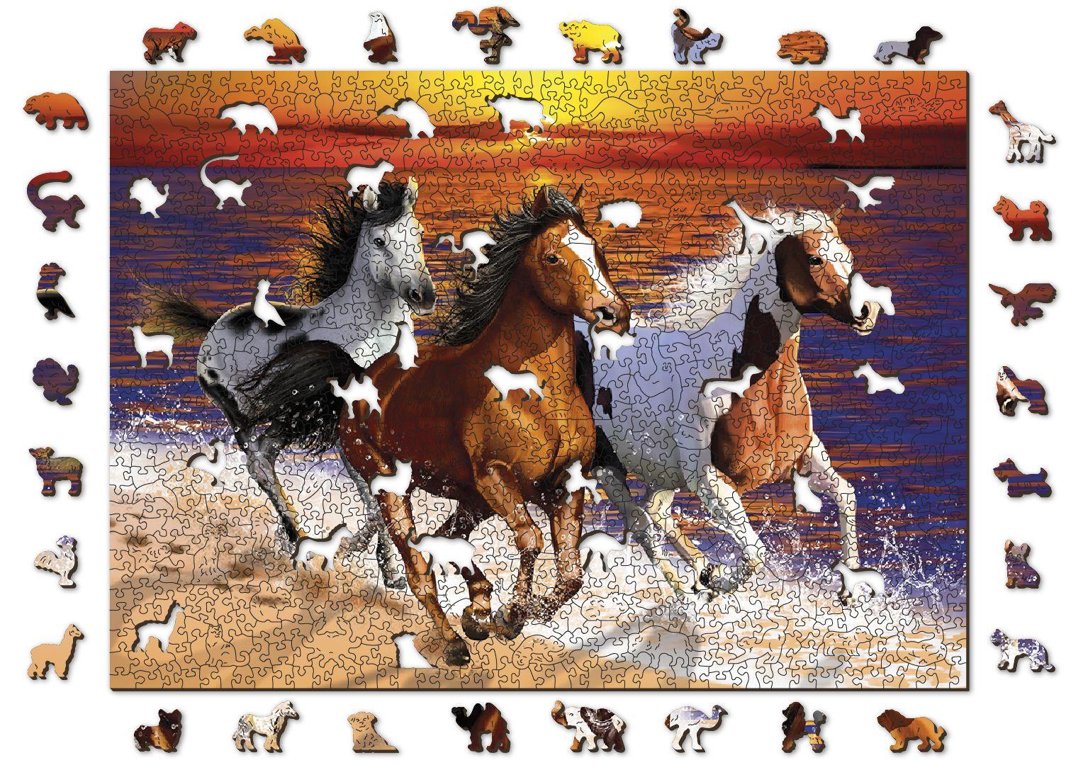 Drewniane Puzzle z figurkami - Dzikie konie na plaży, 1010 elemntów