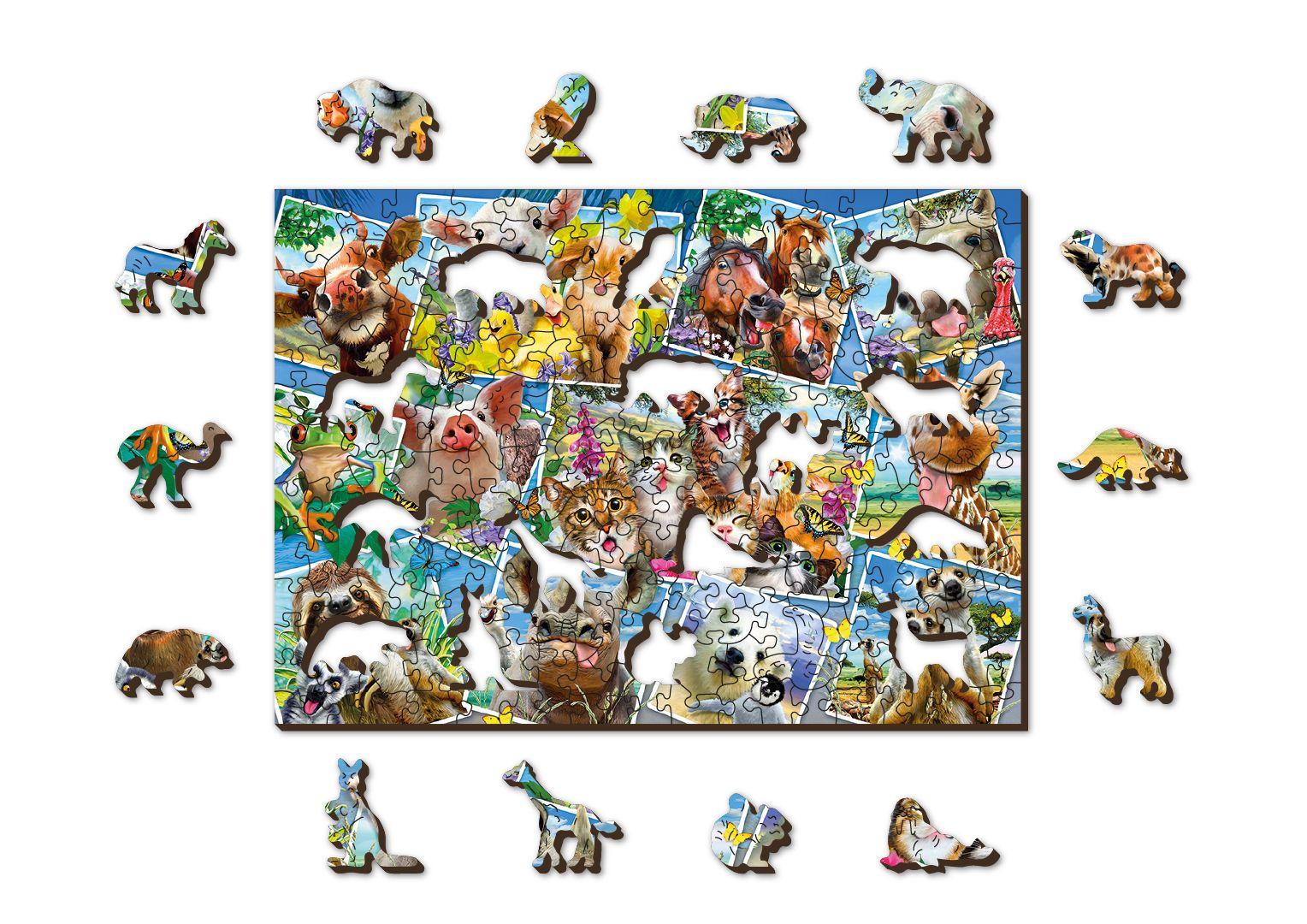 Drewniane Puzzle z figurkami - Pocztówki ze zwierzętami, 200 elementów