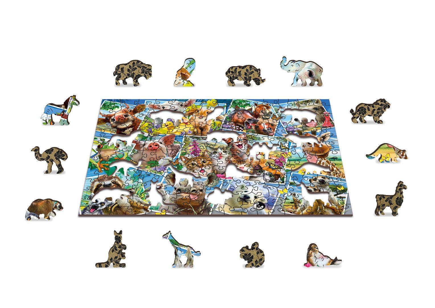Wooden Puzzle with Figurines - Postcards with animals