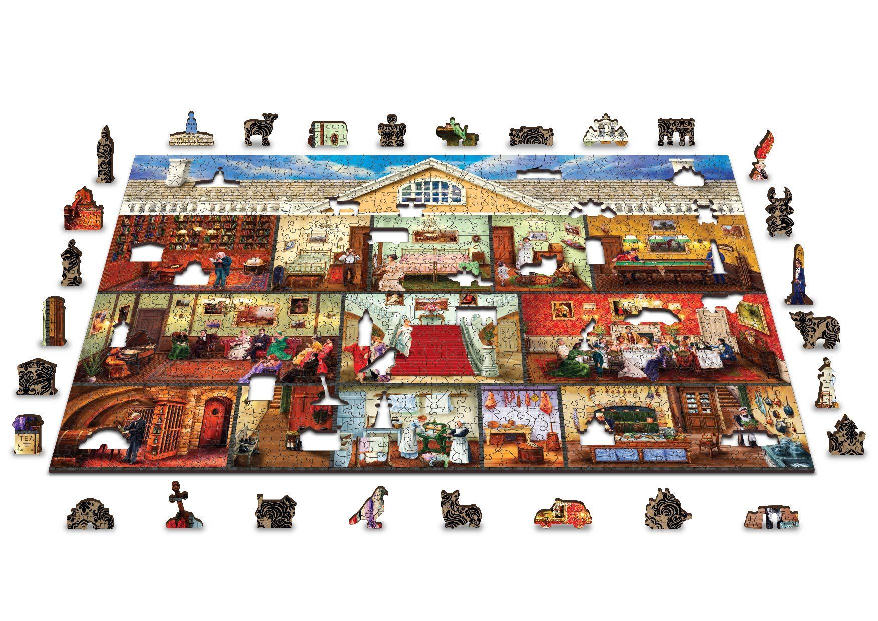 Drewniane Puzzle z figurkami - Wiktoriańska Rezydencja, 750 elementów