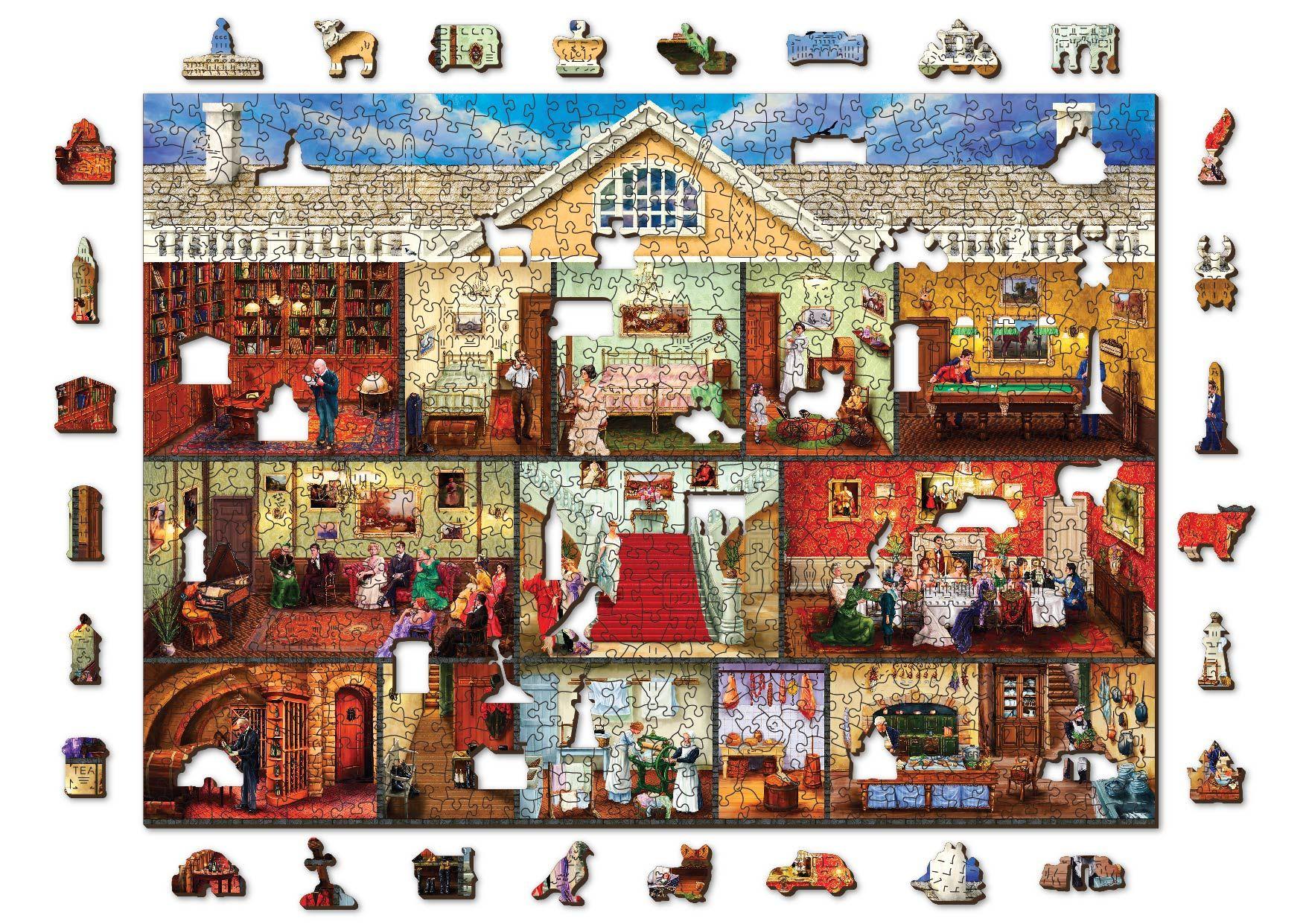 Drewniane Puzzle z figurkami - Wiktoriańska Rezydencja, 750 elementów