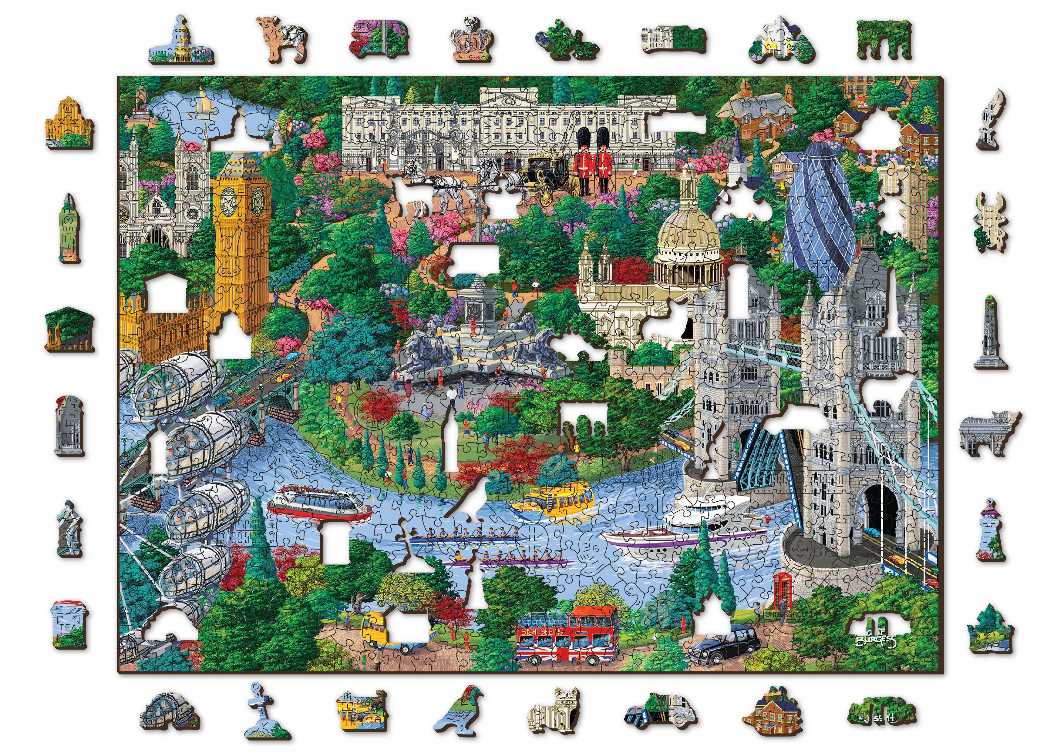 Drewniane Puzzle z figurkami - Zabytki Londynu, 750 elementów