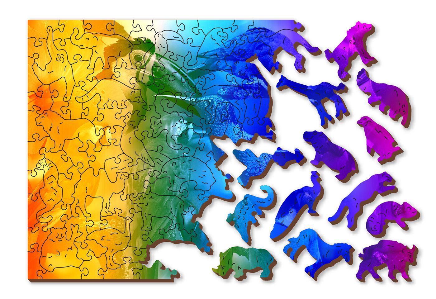 Drewniane Puzzle z figurkami – Ptaki gradient rozm. M, 200 elementów
