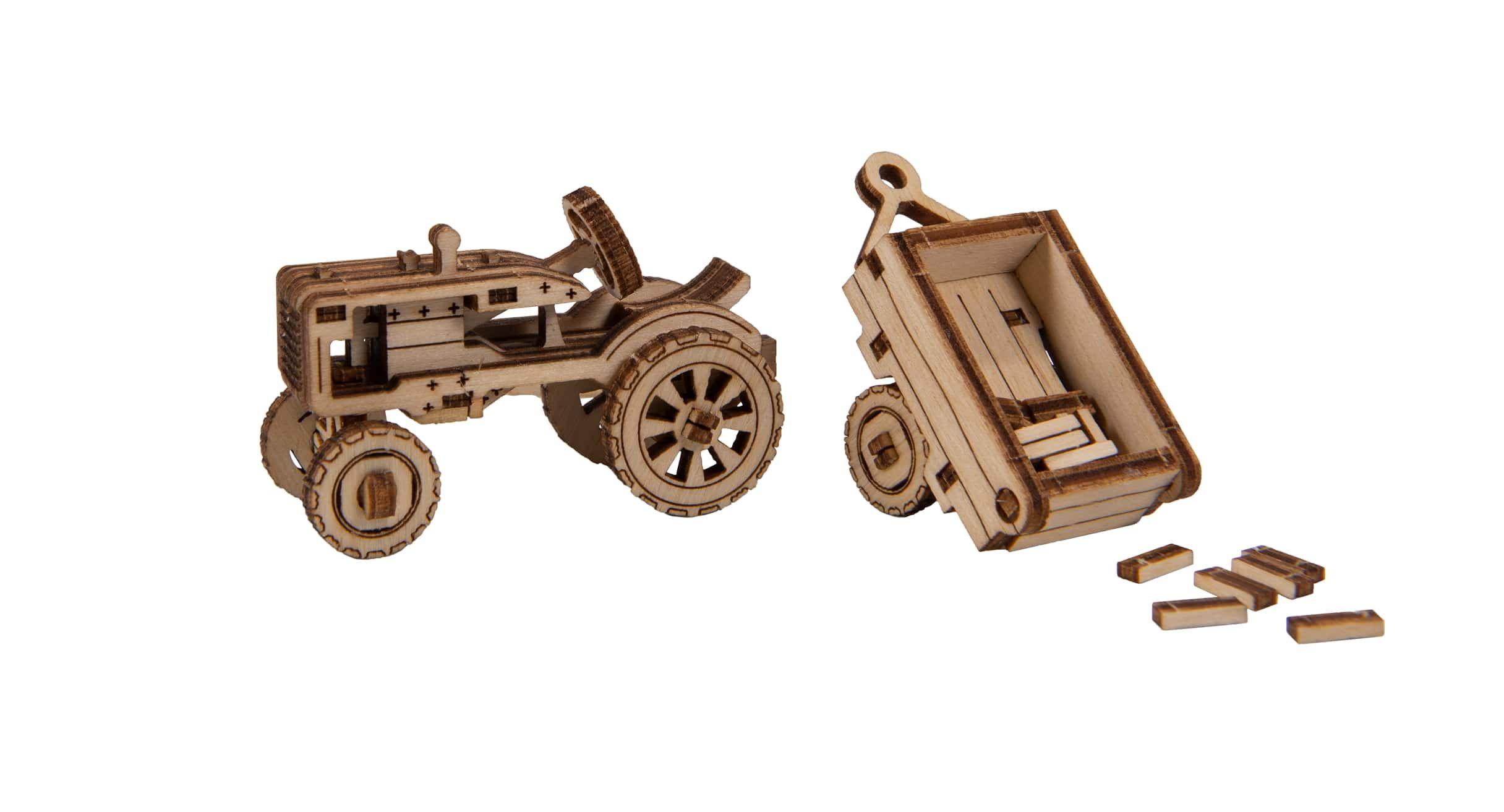 Drewniane Puzzle 3D - Model Ciągnik z przyczepą