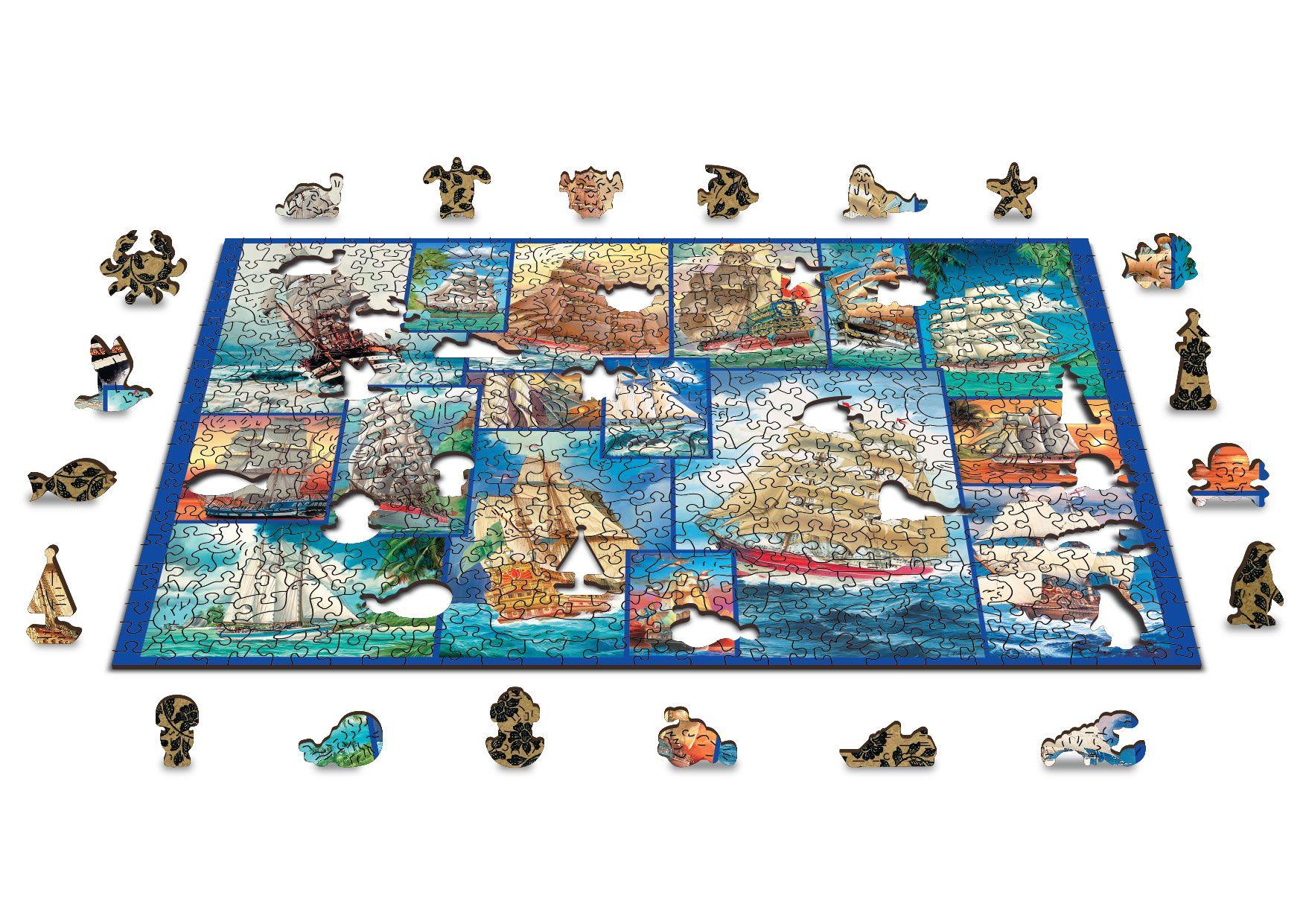 Drewniane Puzzle z figurkami - Pływające statki, 505 elementów