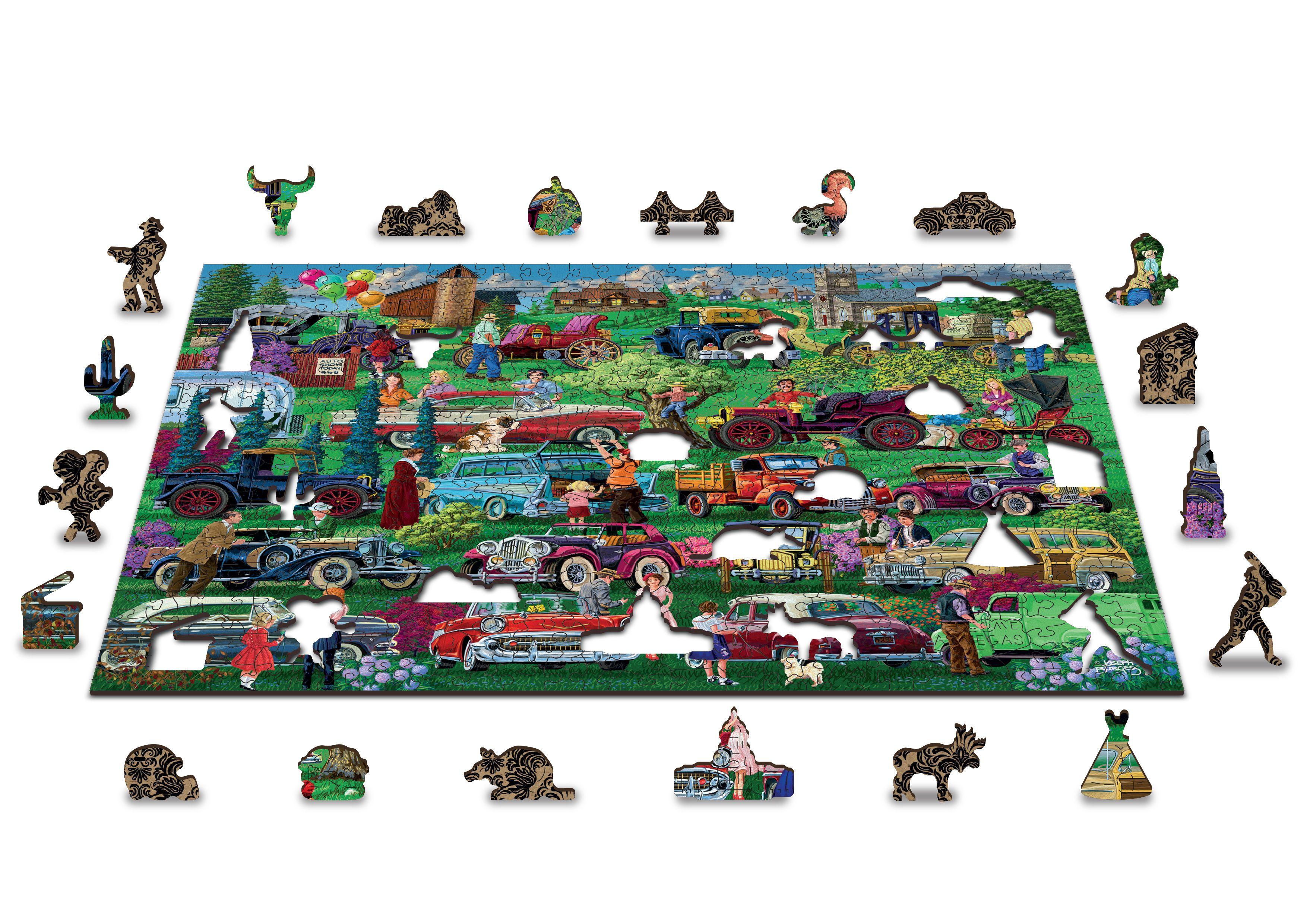 Drewniane Puzzle z figurkami - Samochody zabytkowe, 505 elementów