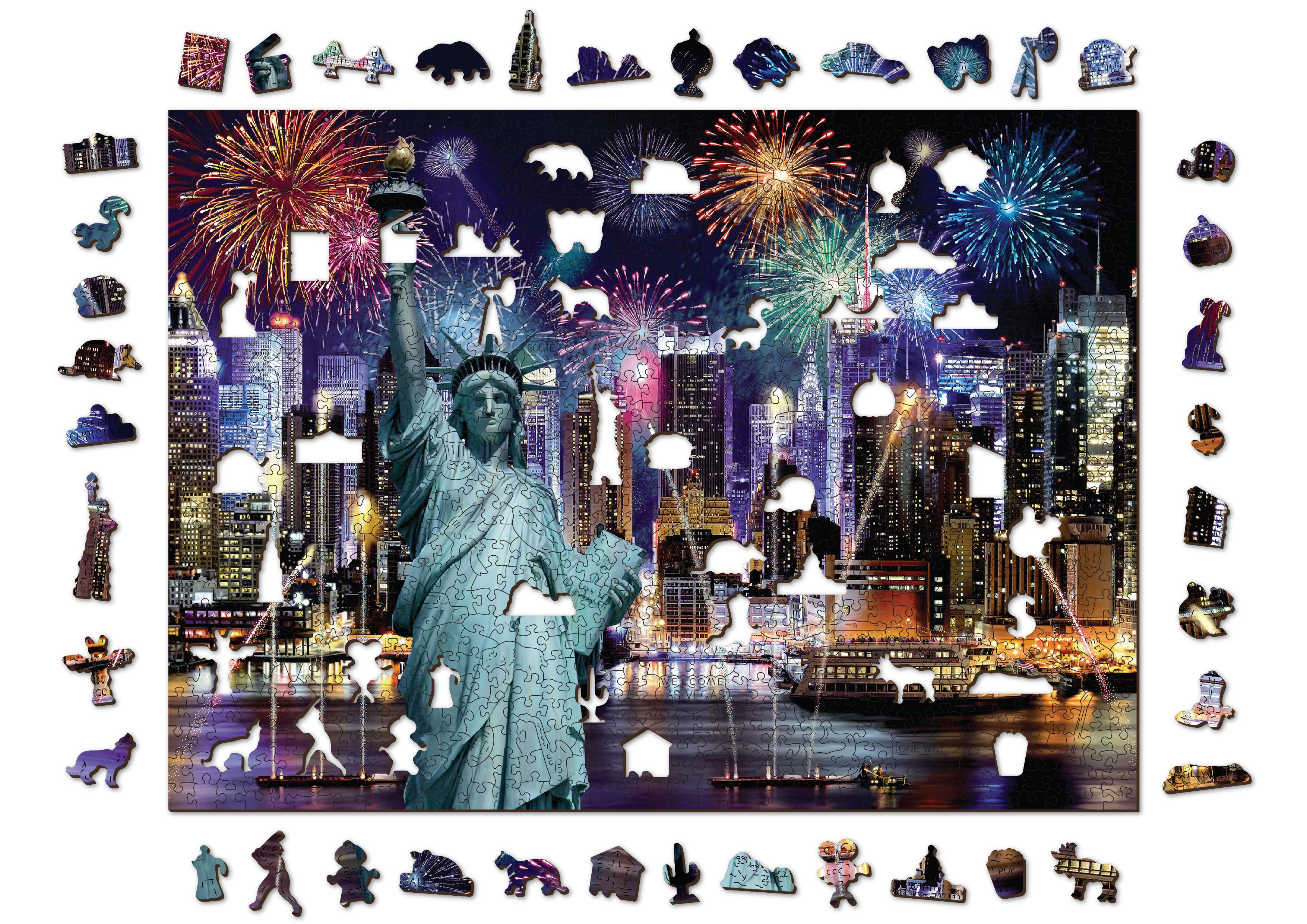 Drewniane Puzzle z figurkami – Nowy Jork nocą rozm. XL, 1000 elementów