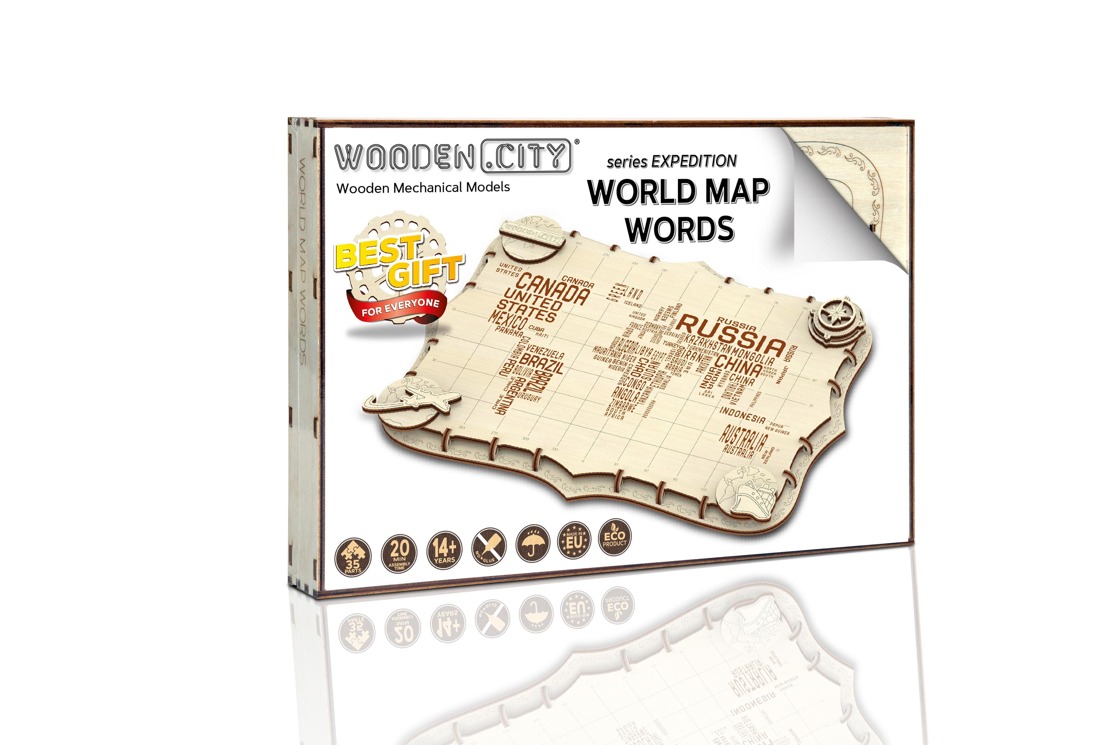 Drewniany Model Mapy Świata (seria z nazwami)