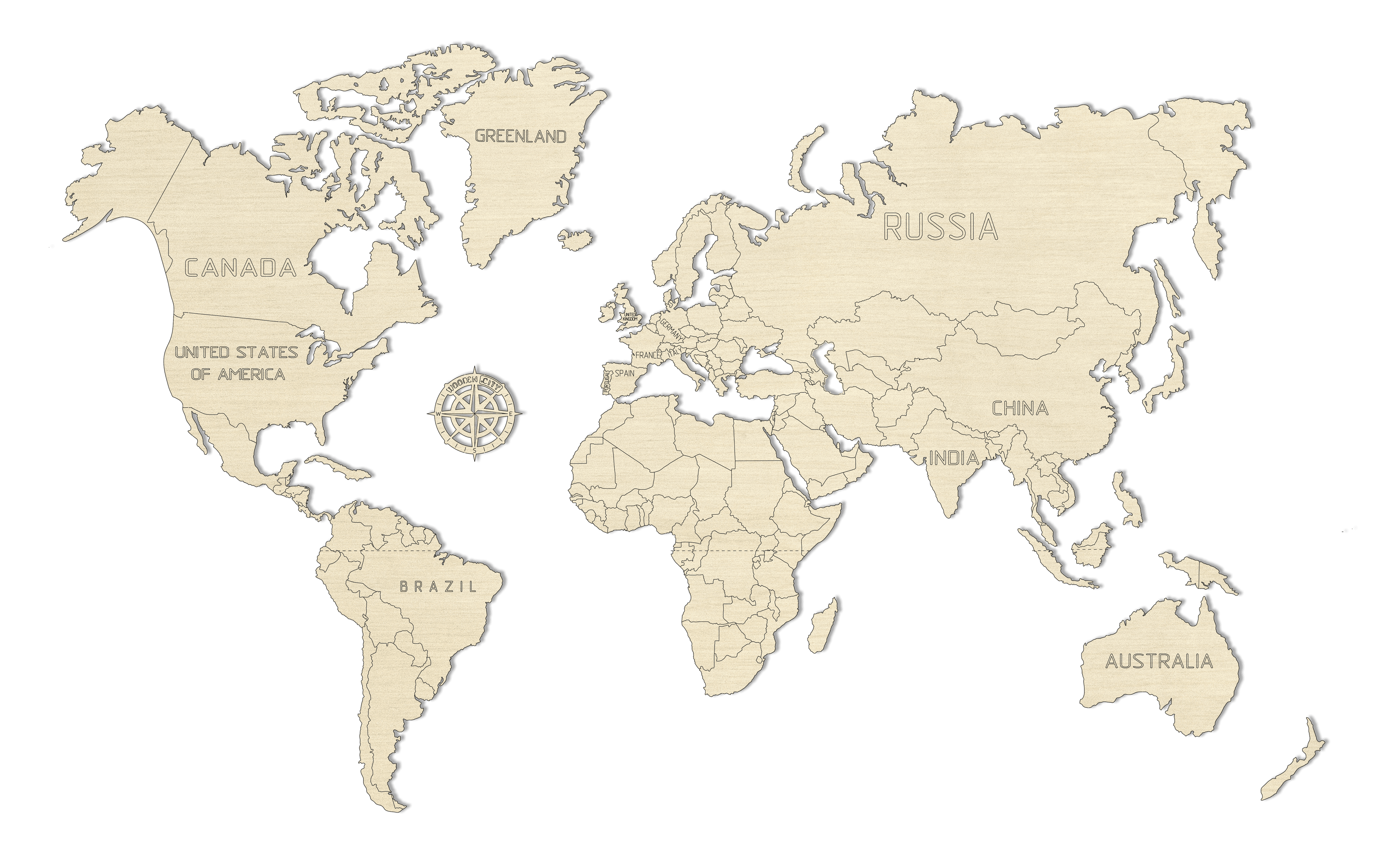 Drewniana Mapa Świata na ścianę 3D, rozm. M – kolor naturalny
