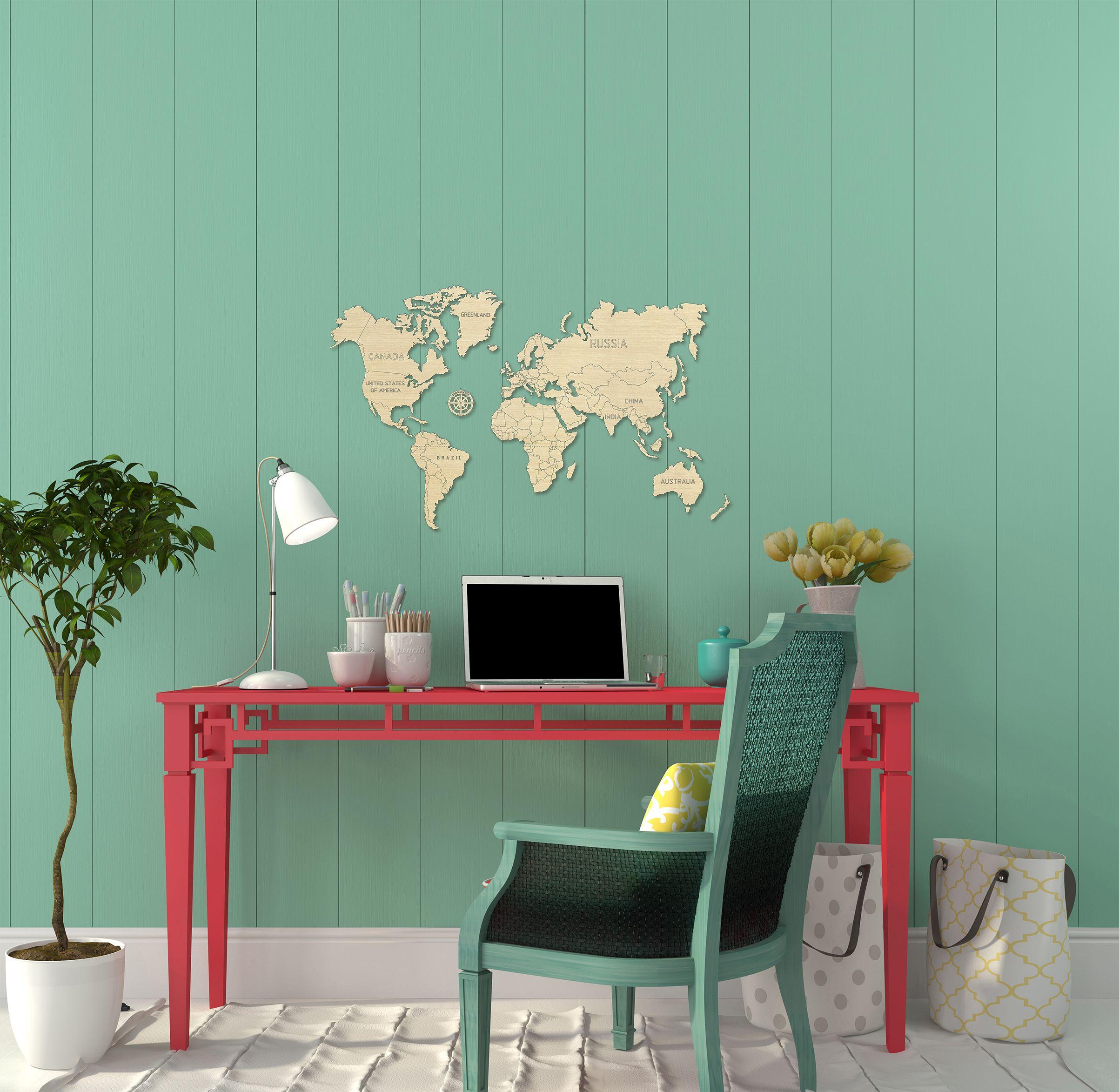 Drewniana Mapa Świata na ścianę 3D, rozm. M – kolor naturalny