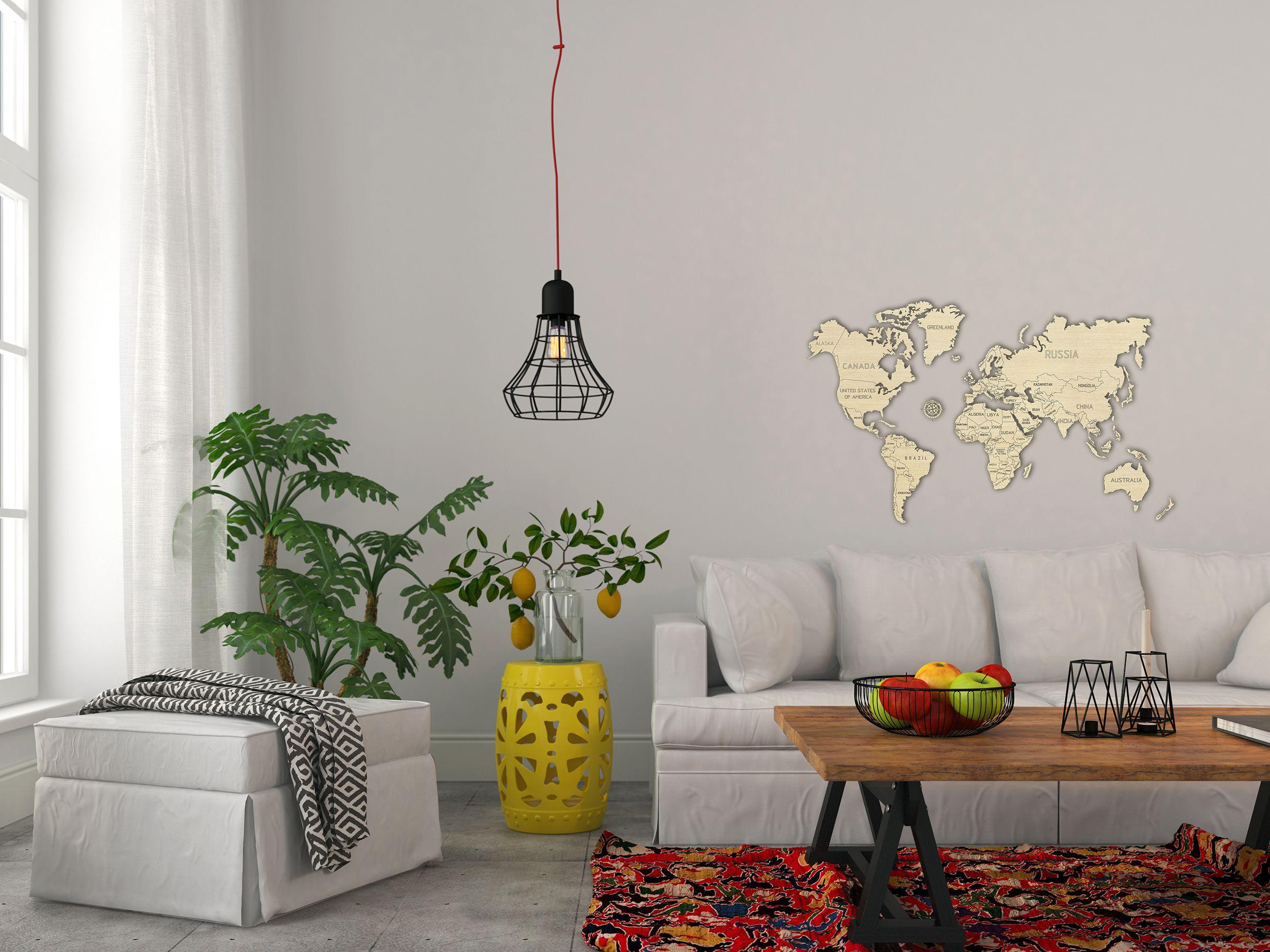 Drewniana Mapa Świata na ścianę 3D, rozm. L – kolor naturalny