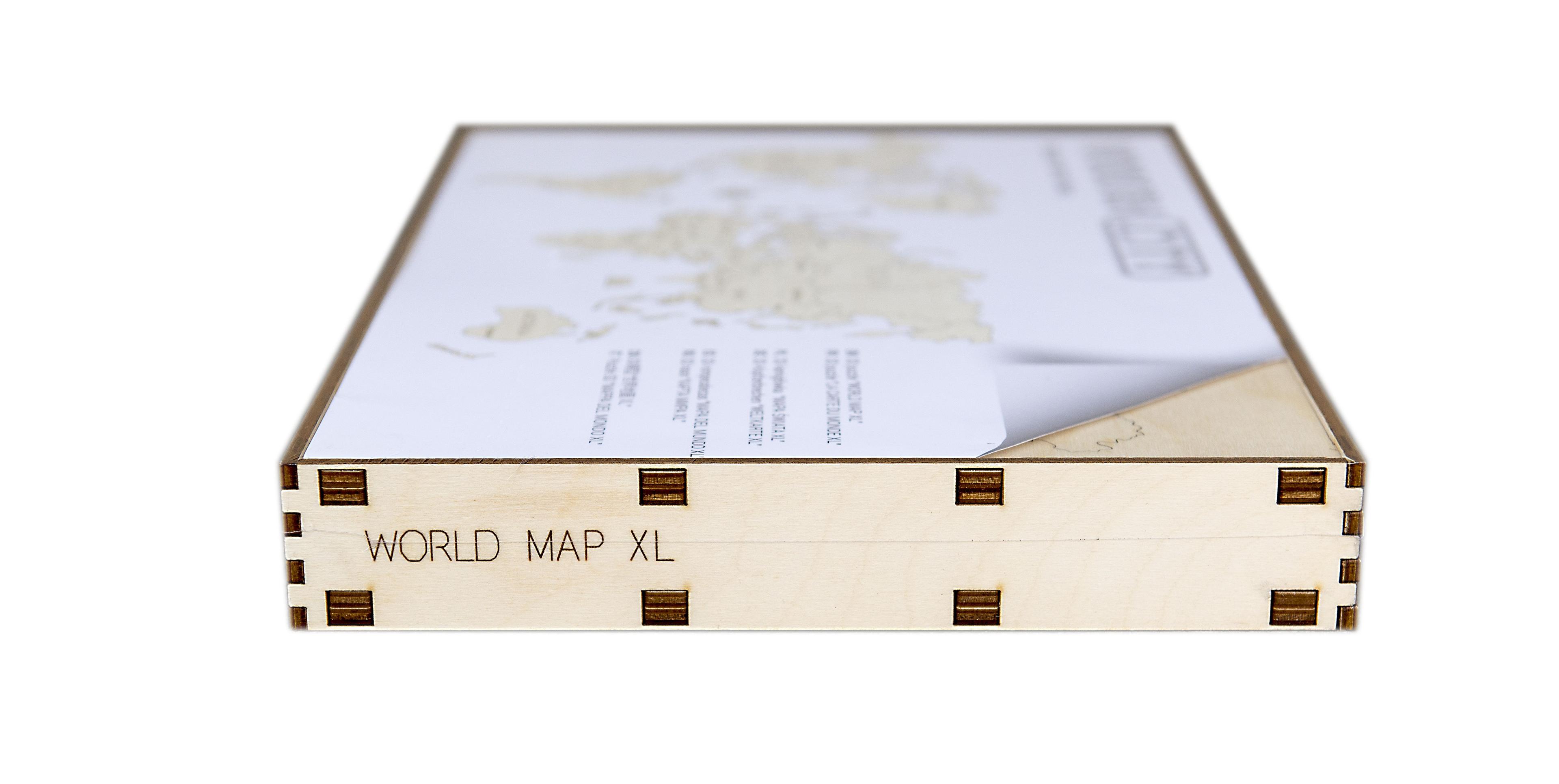 Drewniana Mapa Świata na ścianę 3D, rozm. XL – kolor naturalny