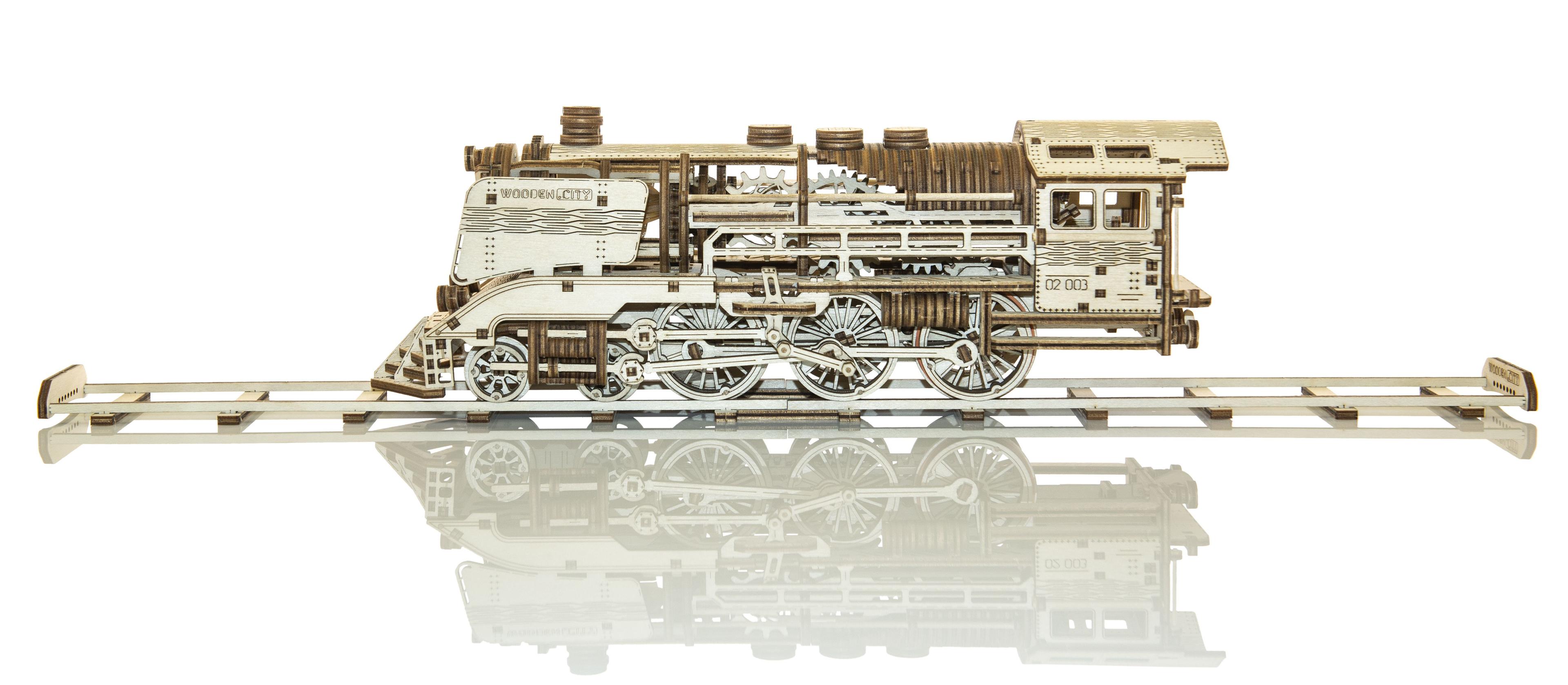 Drewniane Puzzle 3D – Pociąg Woden Express z szynami