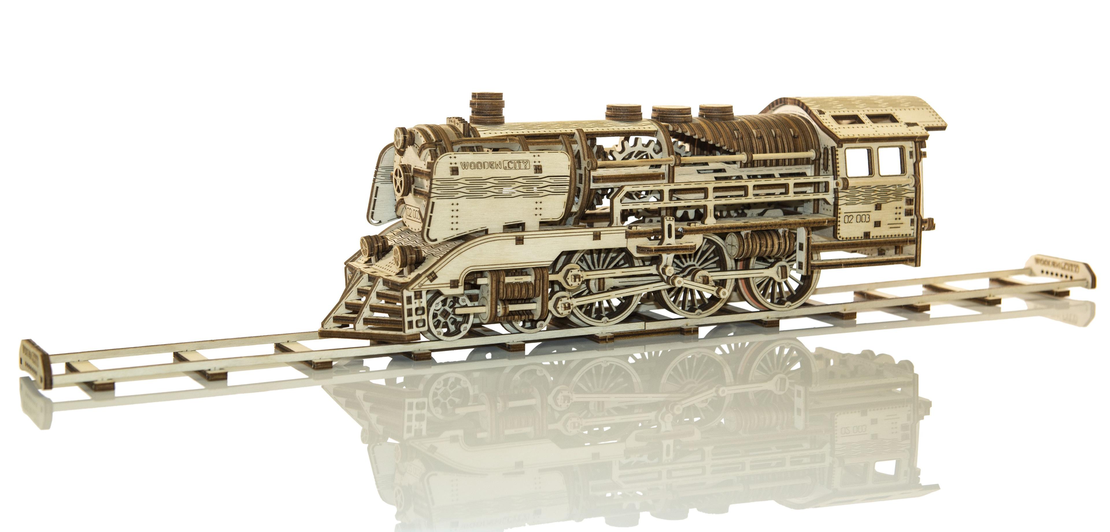 Drewniane Puzzle 3D – Pociąg Woden Express z szynami