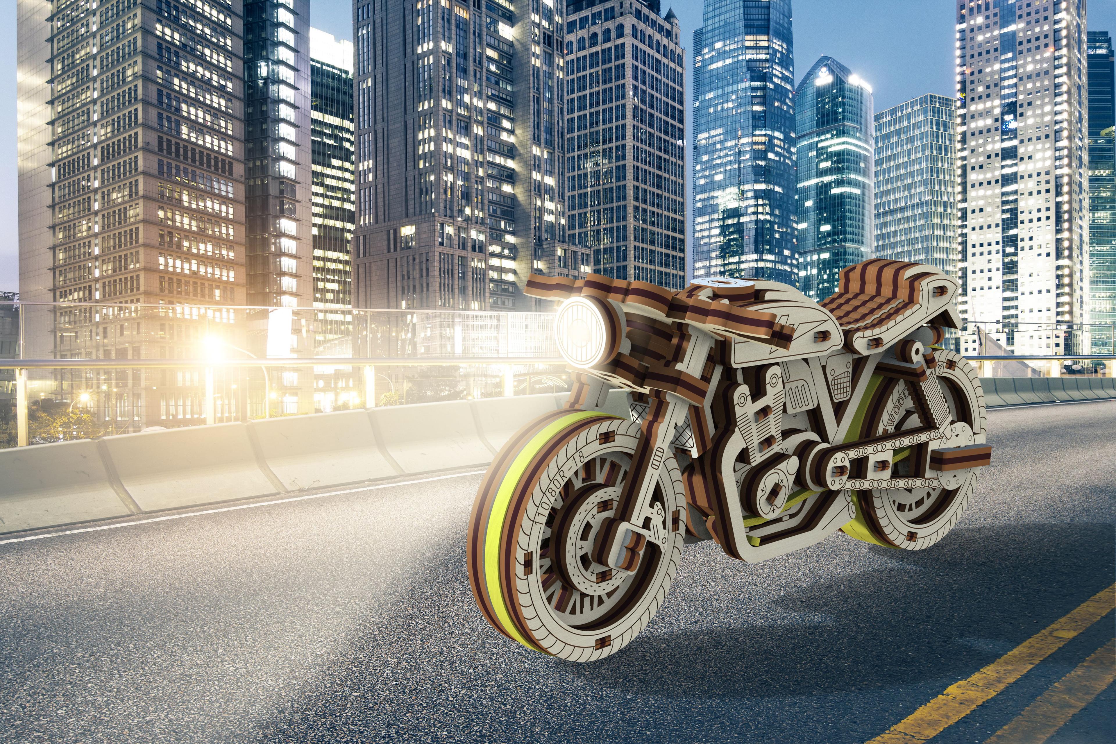 Drewniane Puzzle 3D – Motocykl Cafe Racer