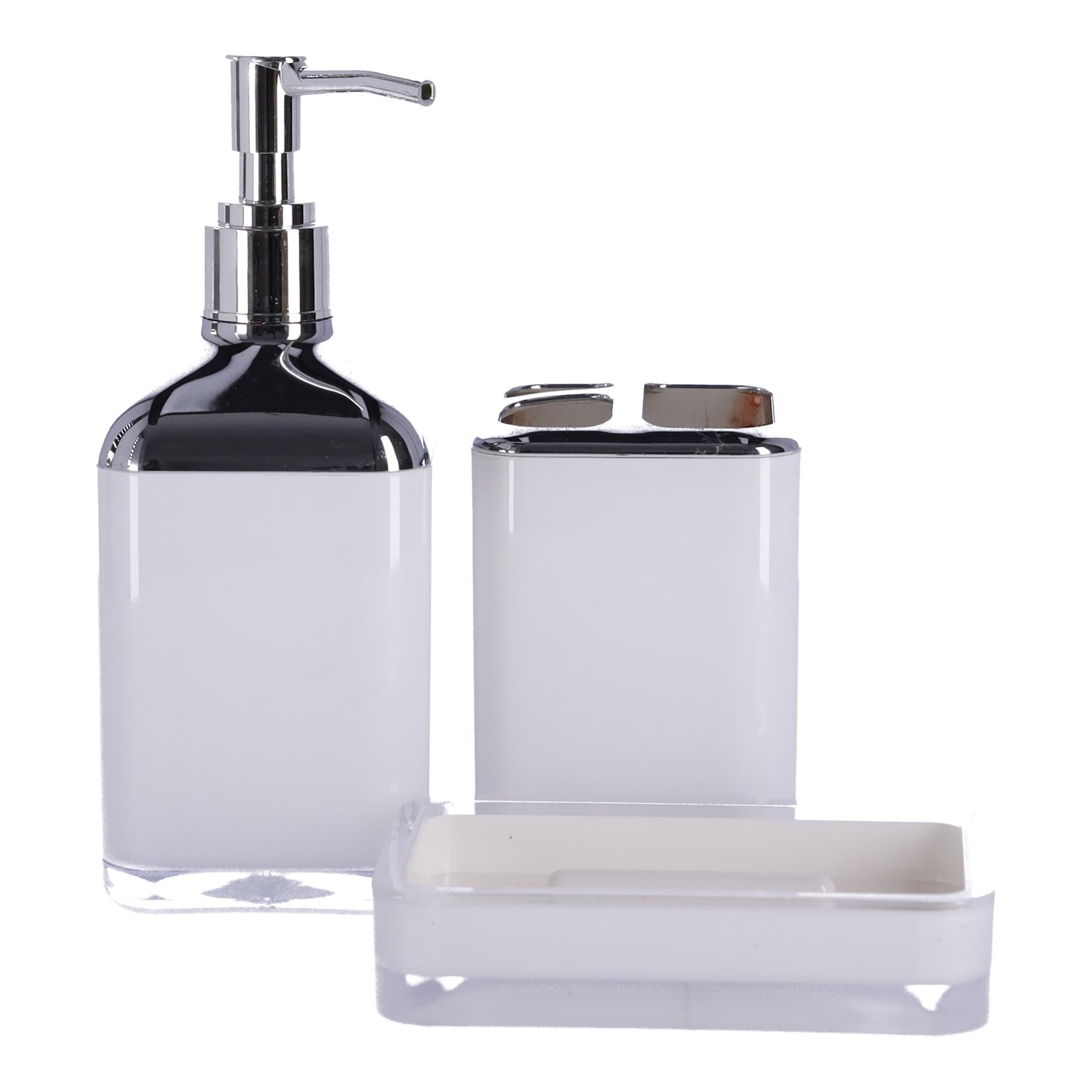 Bathroom accessories set of 3 items BERRETTI, white + chrome