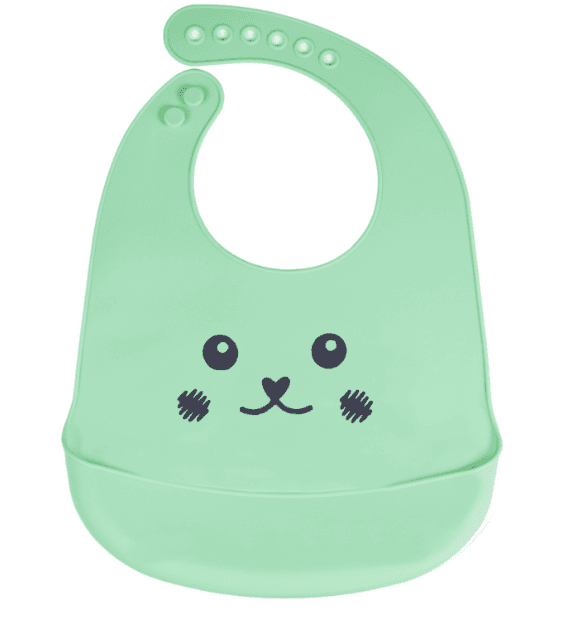 Silicone bib with a pocket for children - green, smile face