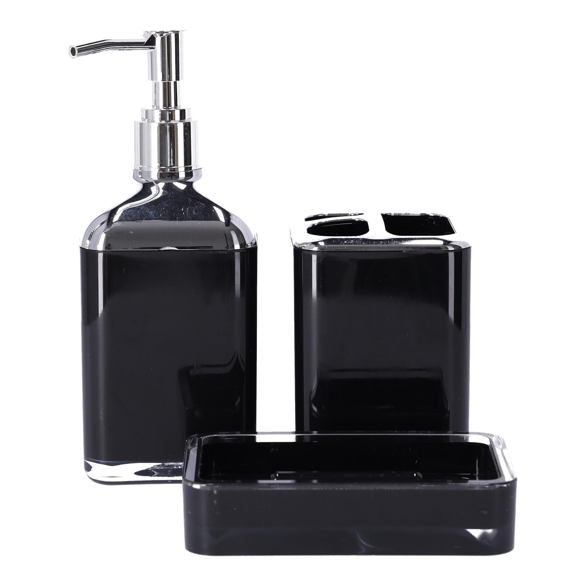 Bathroom accessories set of 3 items BERRETTI, black + chrome