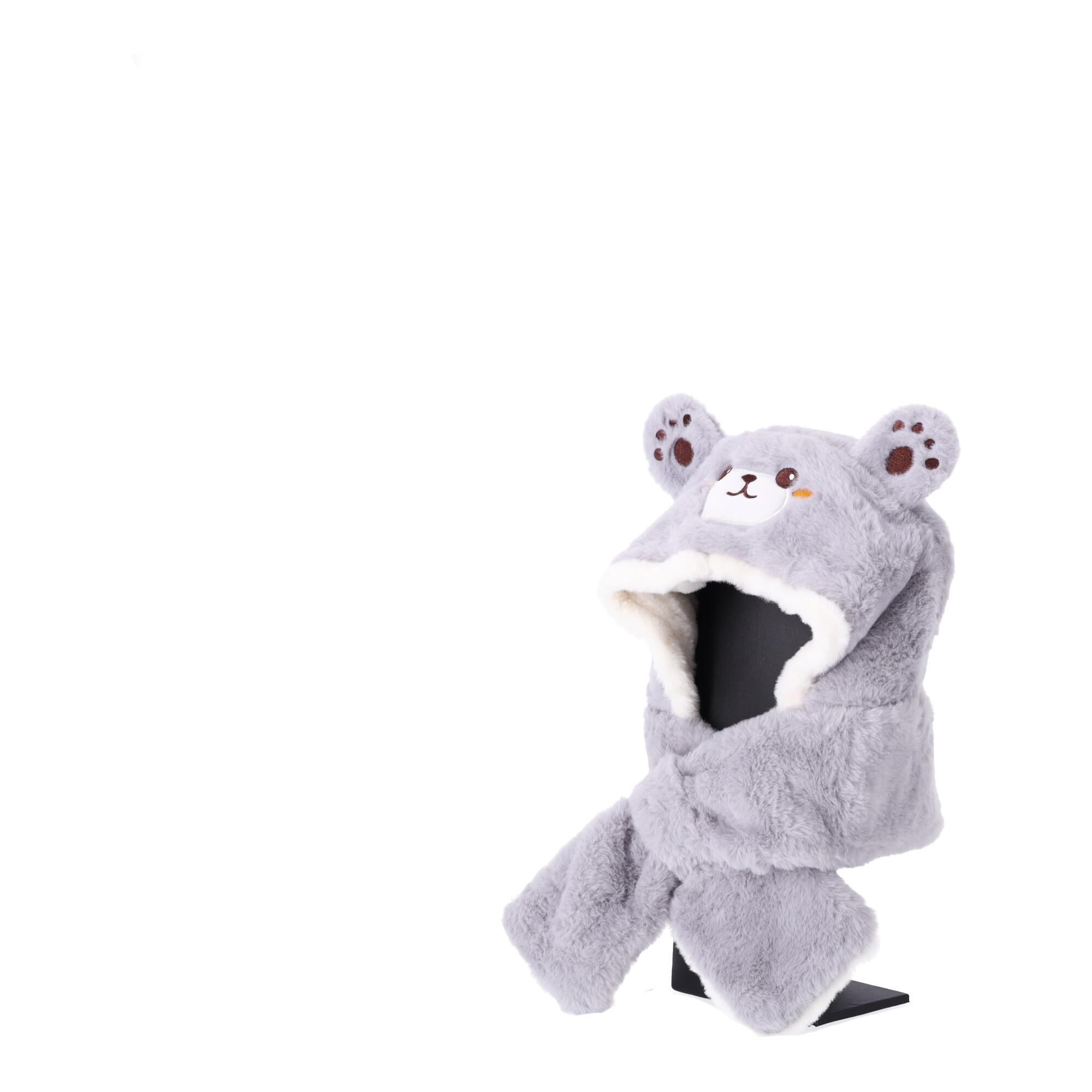 Children's plush hat with a scarf for children aged 1 to 8 –grey Bear