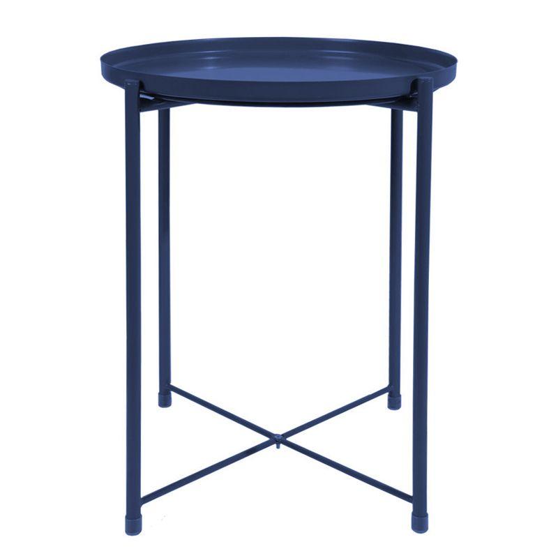 Round metal table Loft style - dark blue