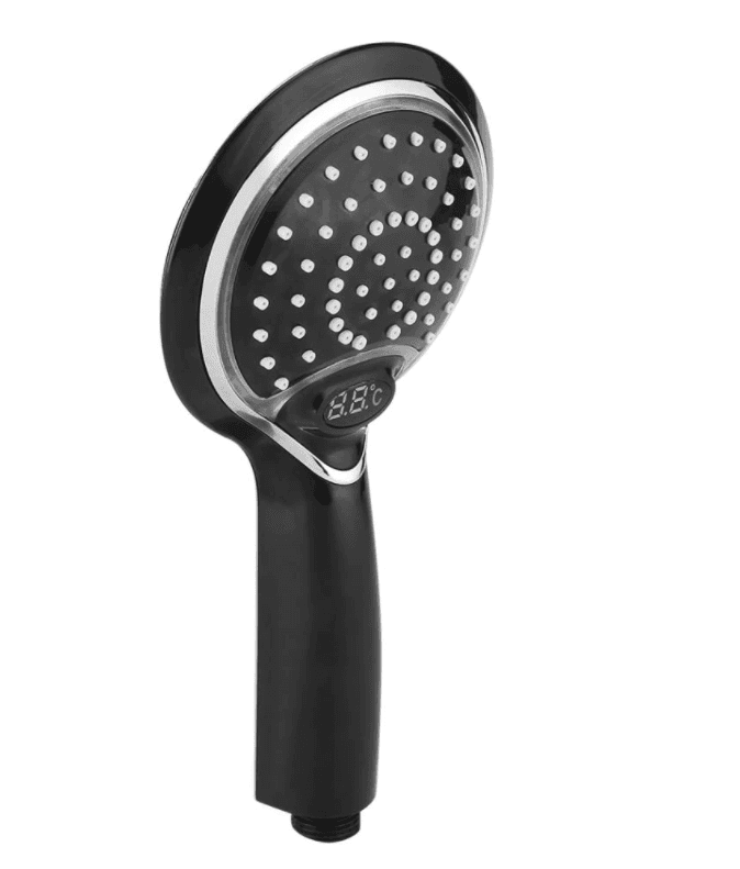 Shower head with LED temperature display - black