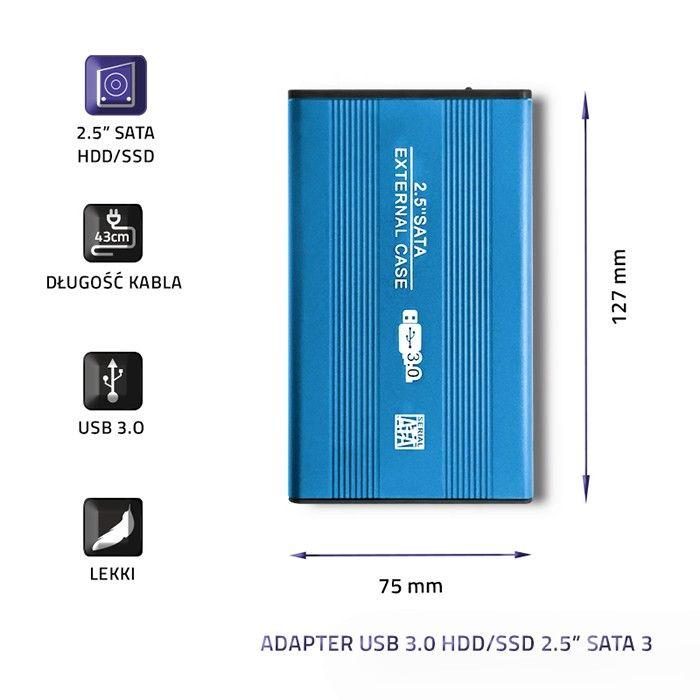 QOLTEC OBUDOWA NA DYSK HDD/SSD 2.5" SATA3 | USB3.0 | NIEBIESKI