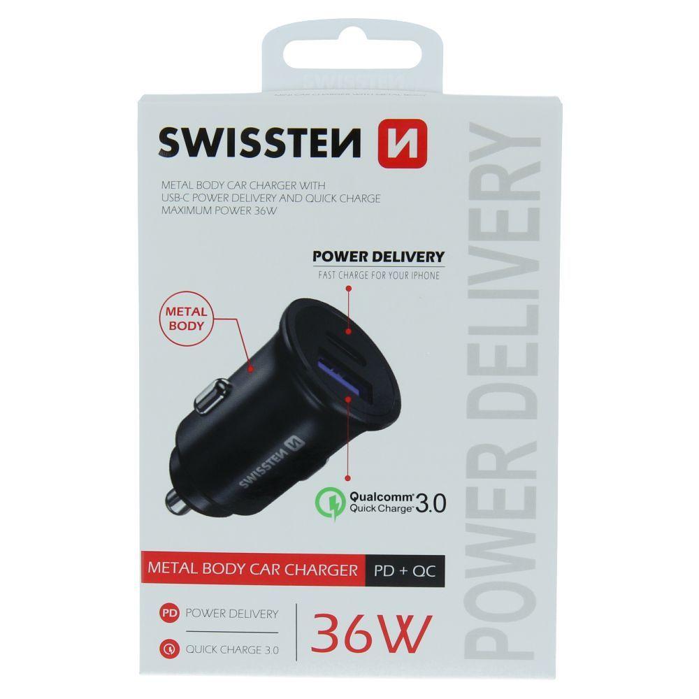 USB-C + Super Charge 3.0 30W Nano Swissten Car Adapte rPower Delivery - black
