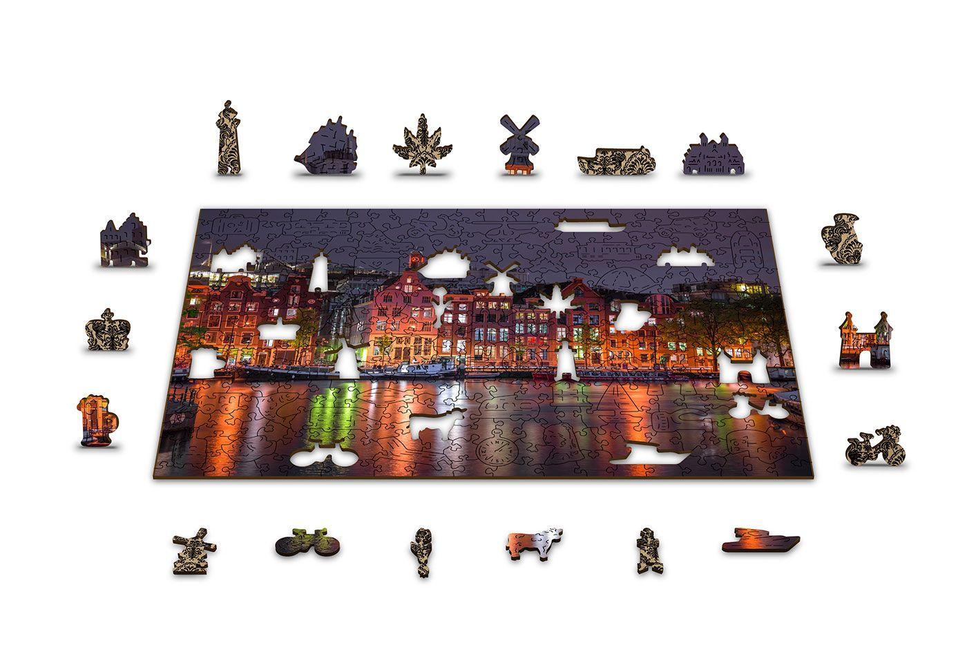 Wooden Puzzle with Figurines - Amsterdam at Night L 300 pieces