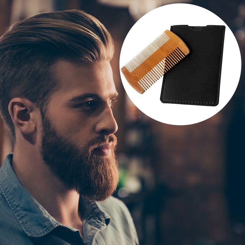 Wooden beard comb + black leather sheath