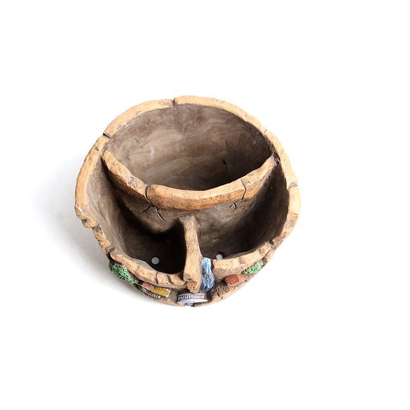 Dekoracyjna ceramiczna doniczka / donica z krajobrazem – koło wodne, kolor piskowy