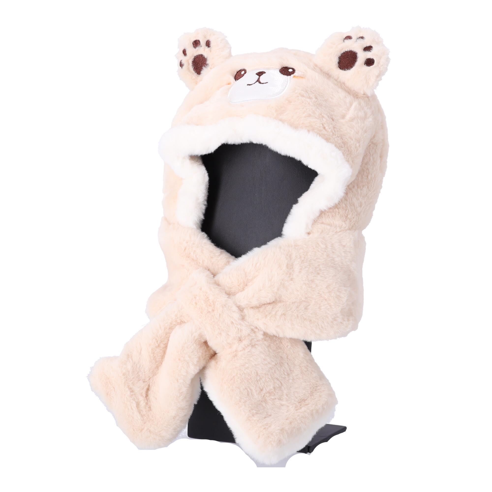 Children's plush hat with a scarf for children aged 1 to 8 –beige Bear